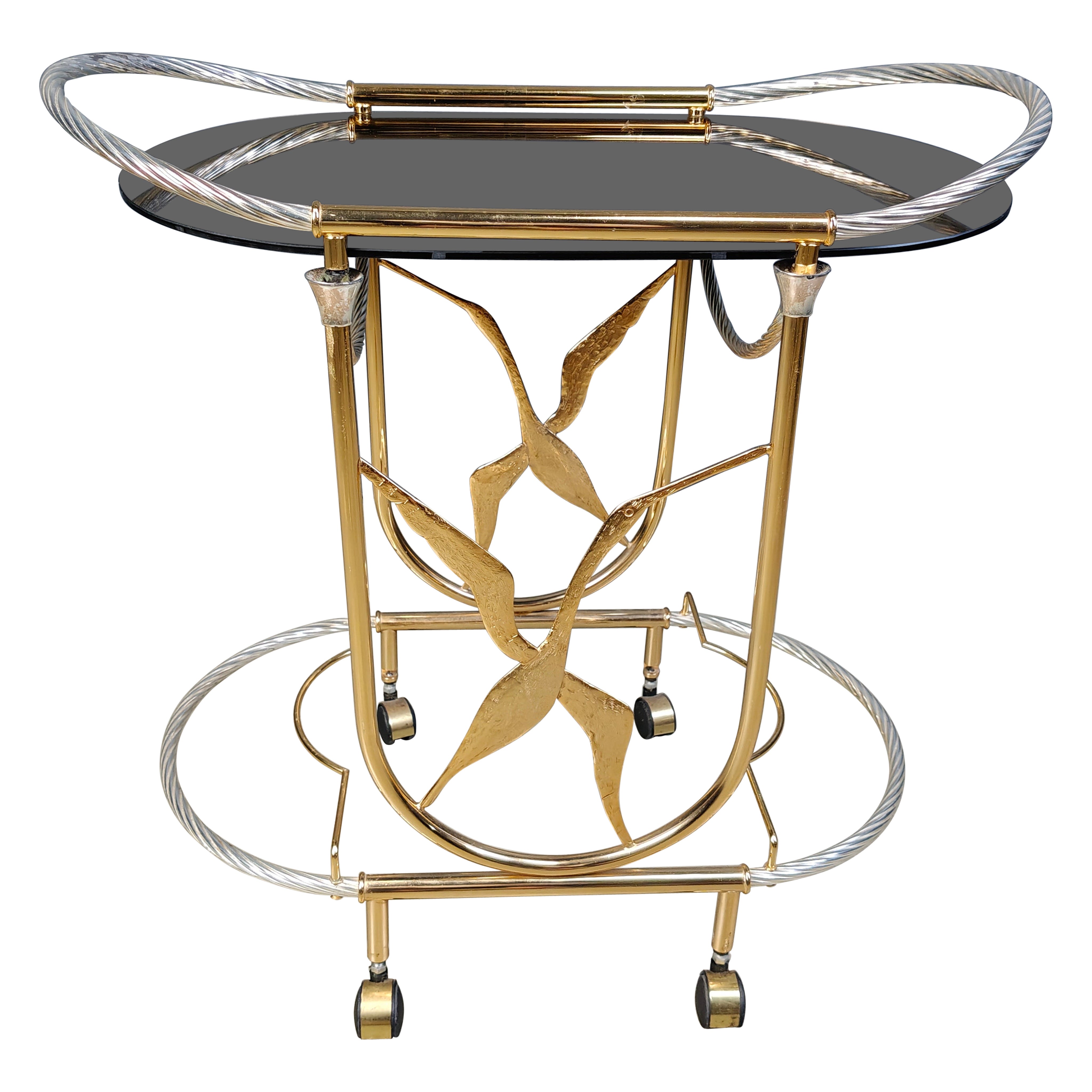 Vintage italian brass bar cart, 1970s