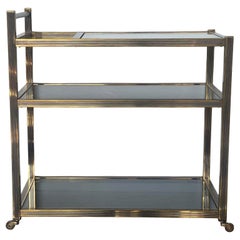 Vintage Italian Brass Bar Cart with Smoky Glass, circa 1970