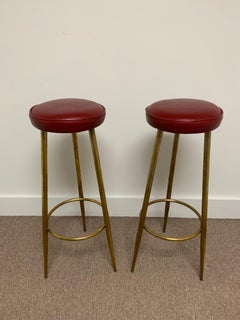 Vintage Italian Brass Bar Stools, Pair