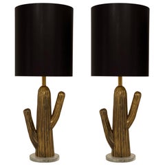 Vintage Italian Brass Cactus Lamps