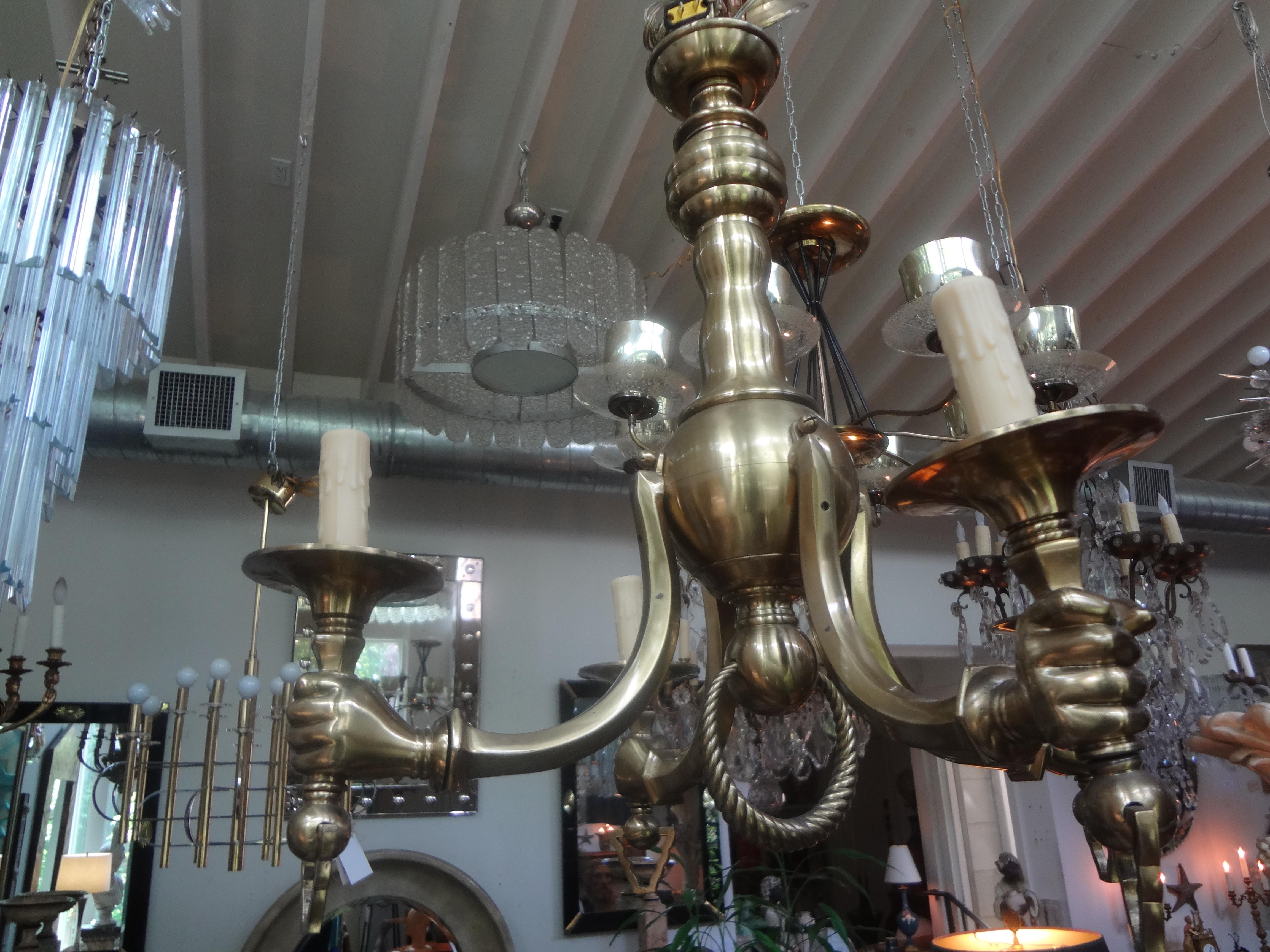 Hollywood Regency Vintage Italian Brass Chandelier with Hands