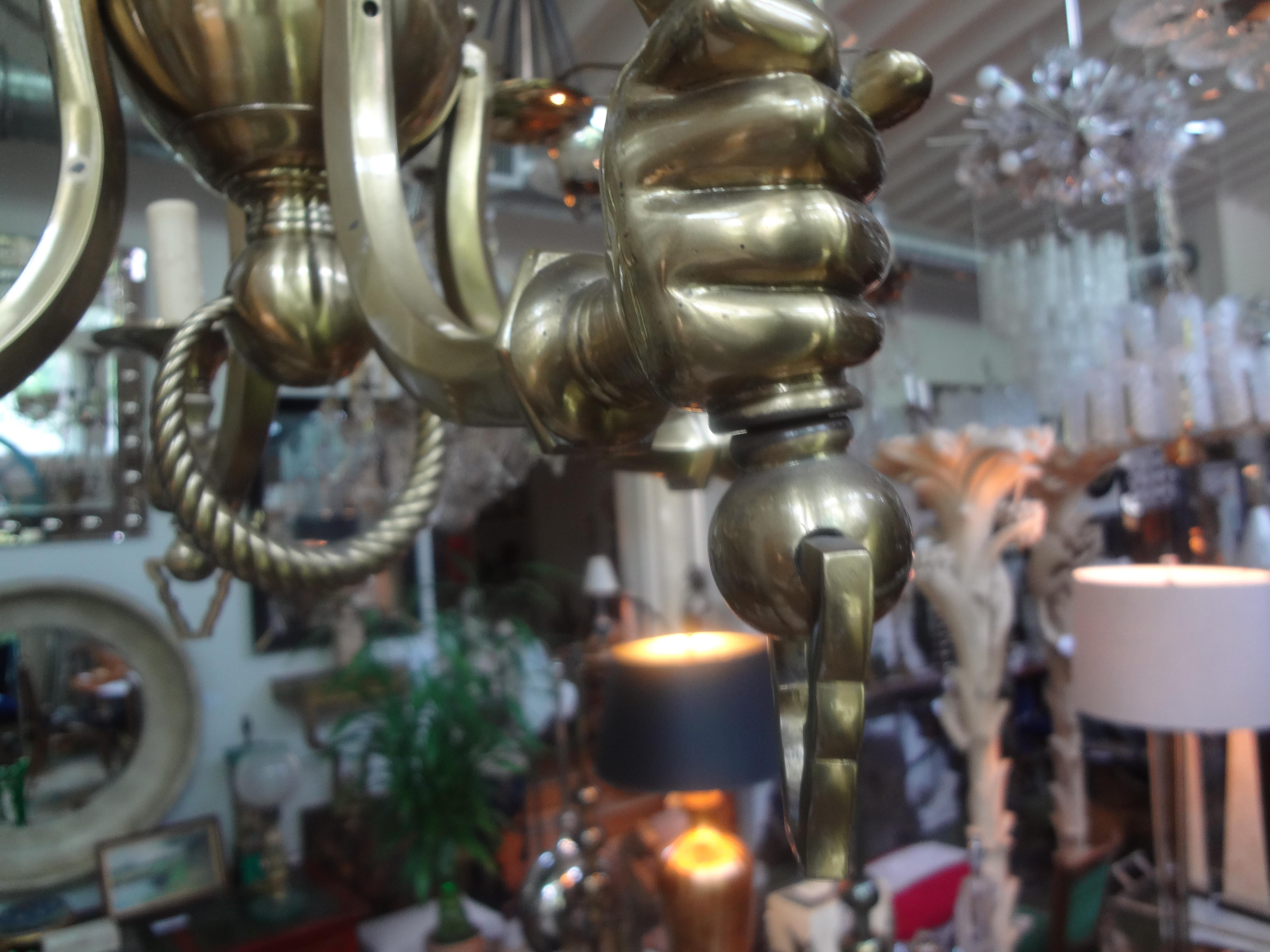 Vintage Italian Brass Chandelier with Hands In Good Condition In Houston, TX