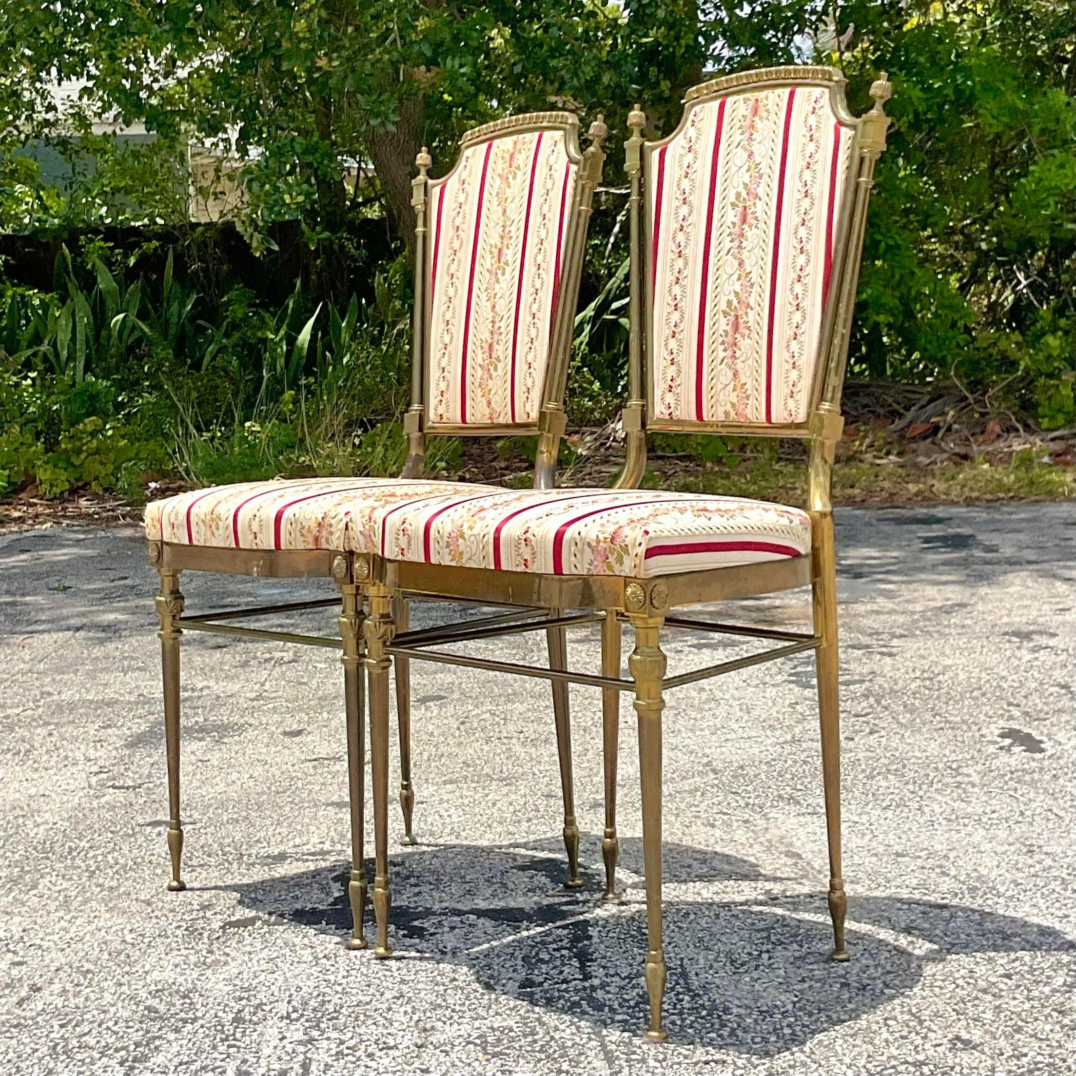 Vintage Italian Brass Charvari Chairs - a Pair In Good Condition For Sale In west palm beach, FL