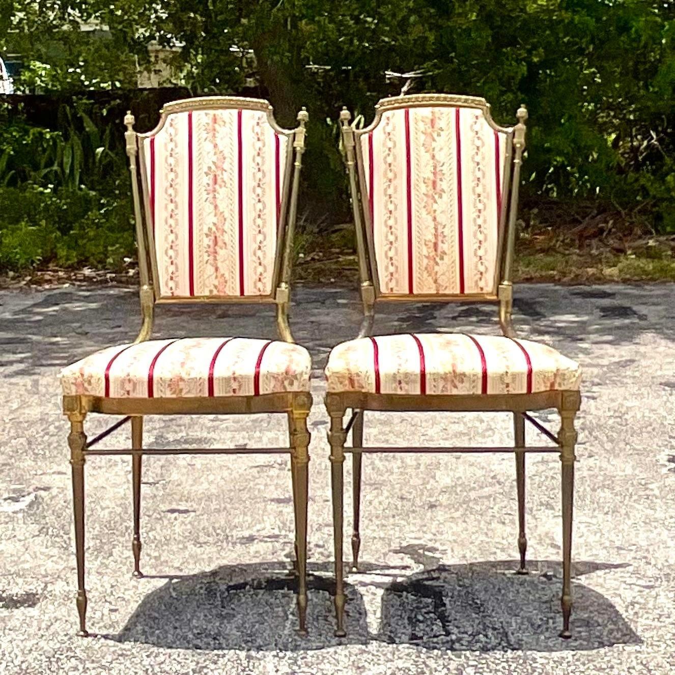 Vintage Italian Brass Charvari Chairs - a Pair For Sale 1