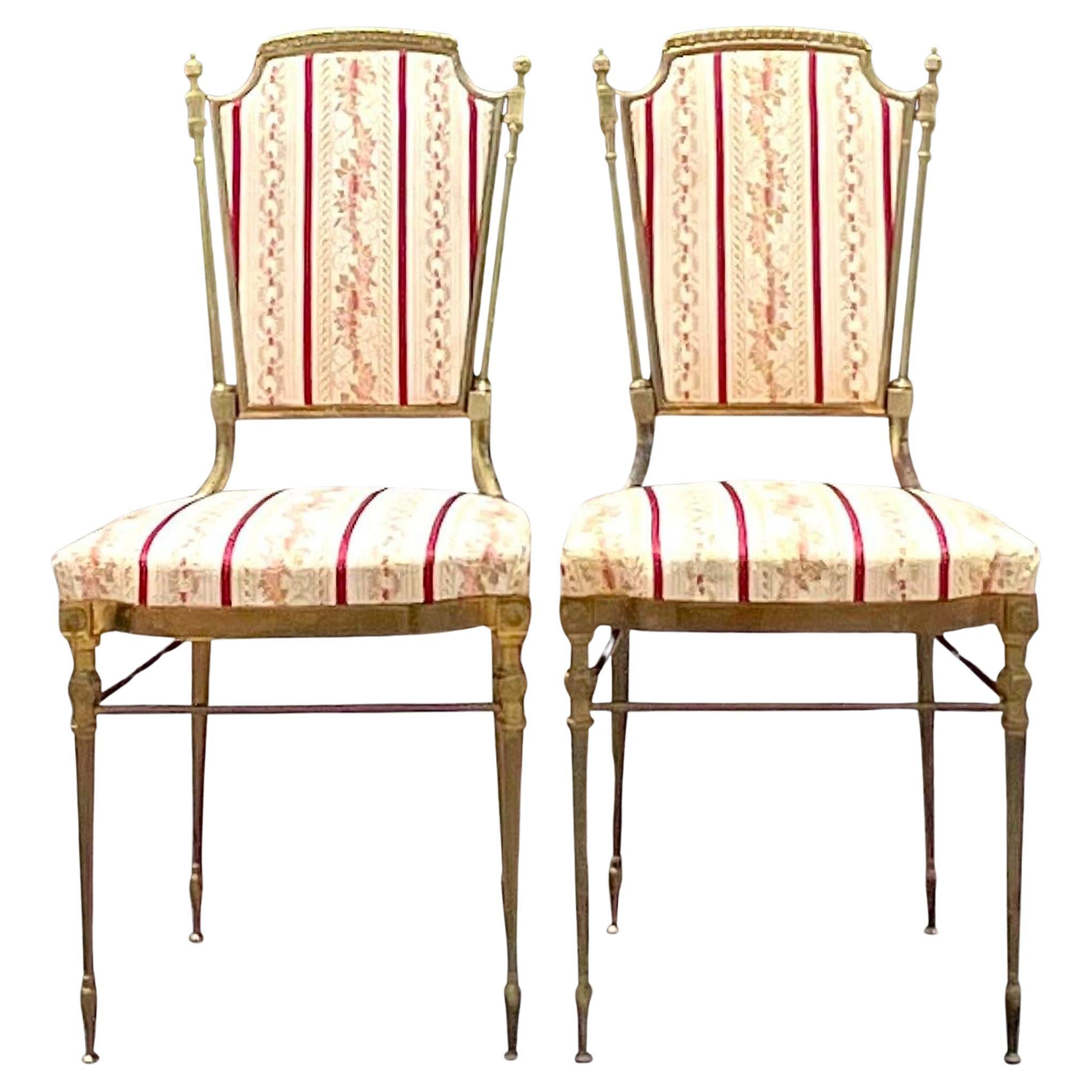 Vintage Italian Brass Charvari Chairs - a Pair For Sale
