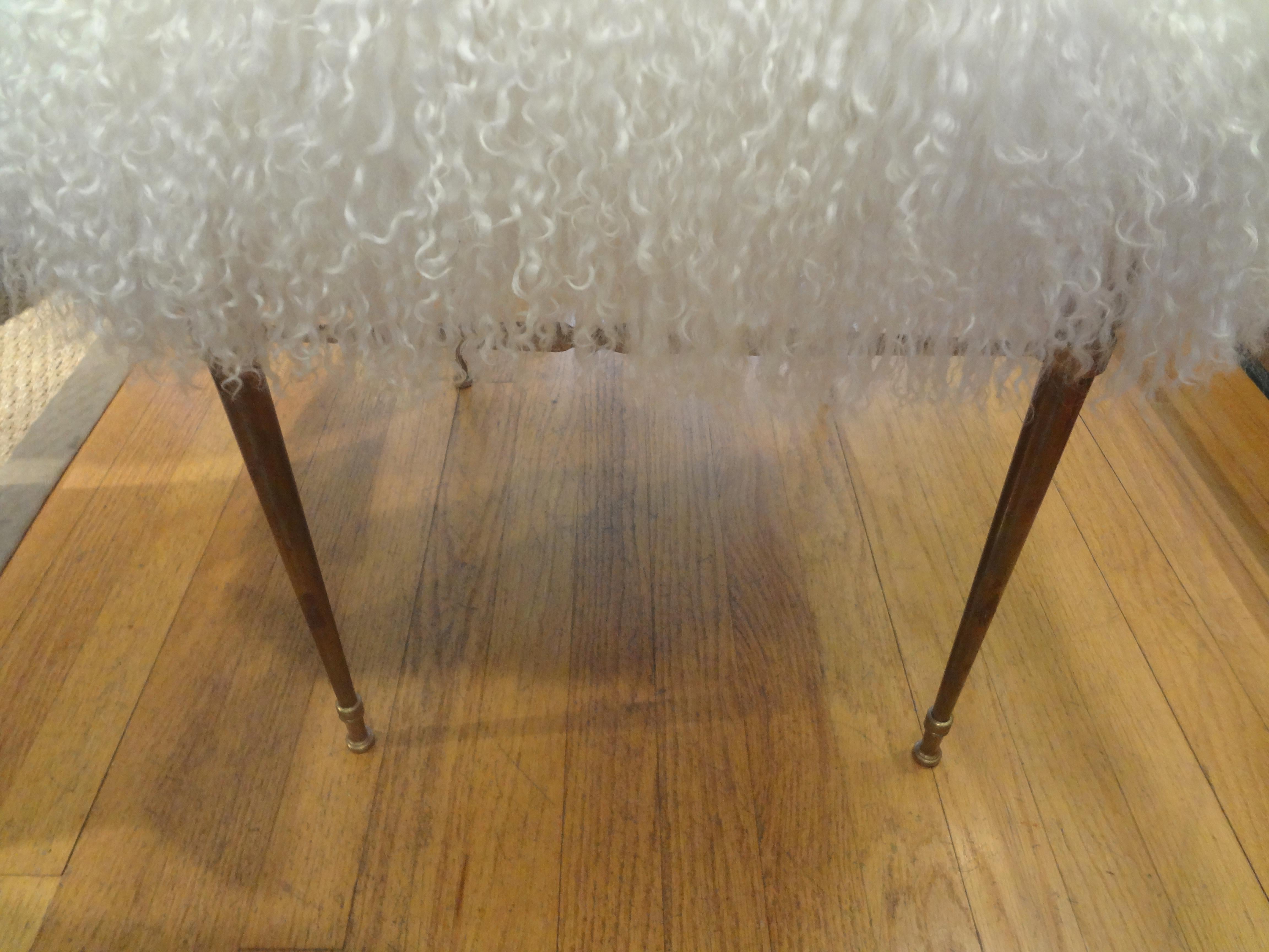 Vintage Italian Brass Chiavari Chair Upholstered in Mongolian Lambs Wool In Good Condition In Houston, TX