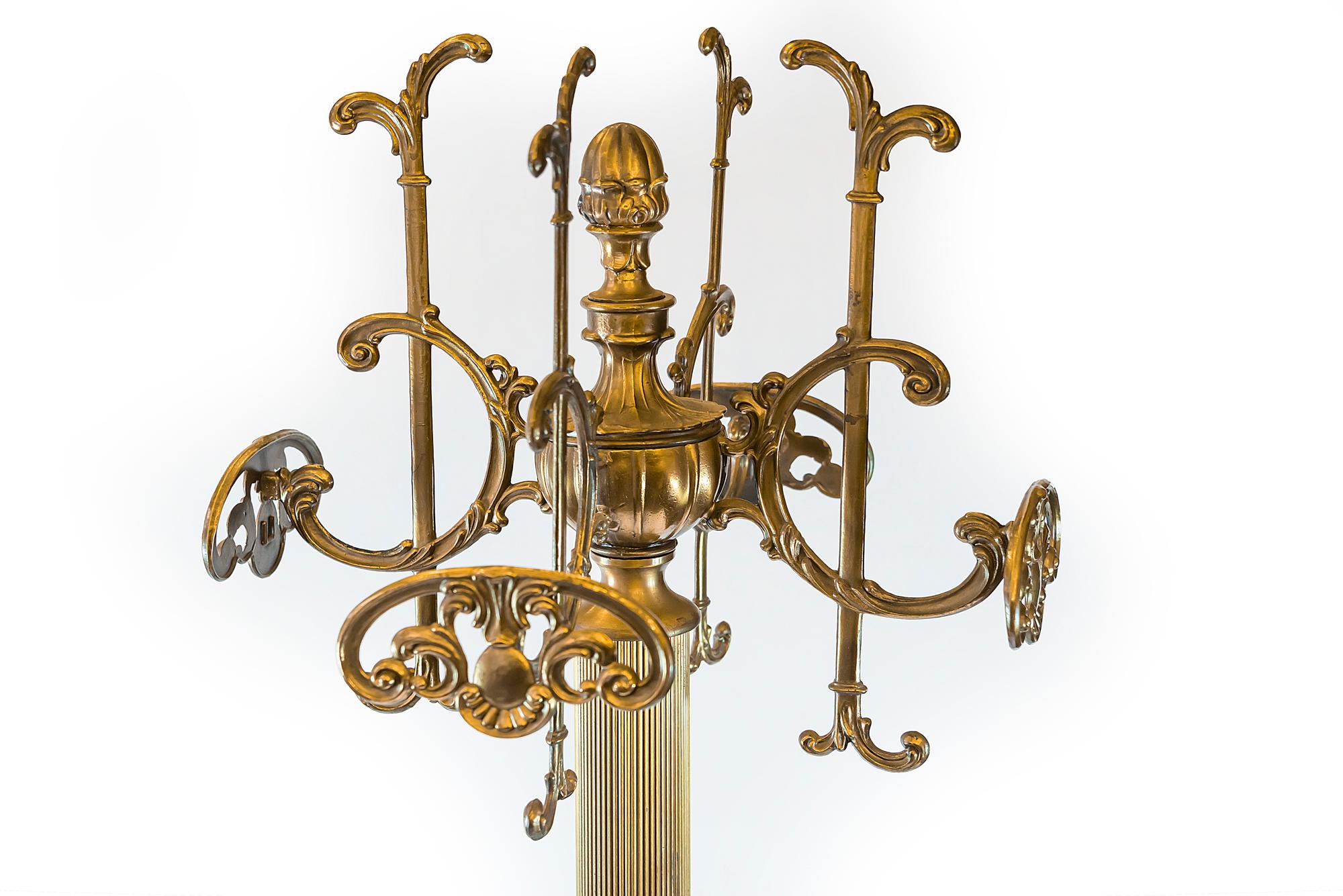 Vintage Italian brass coat rack or stand is heavy and massive with classic design details.