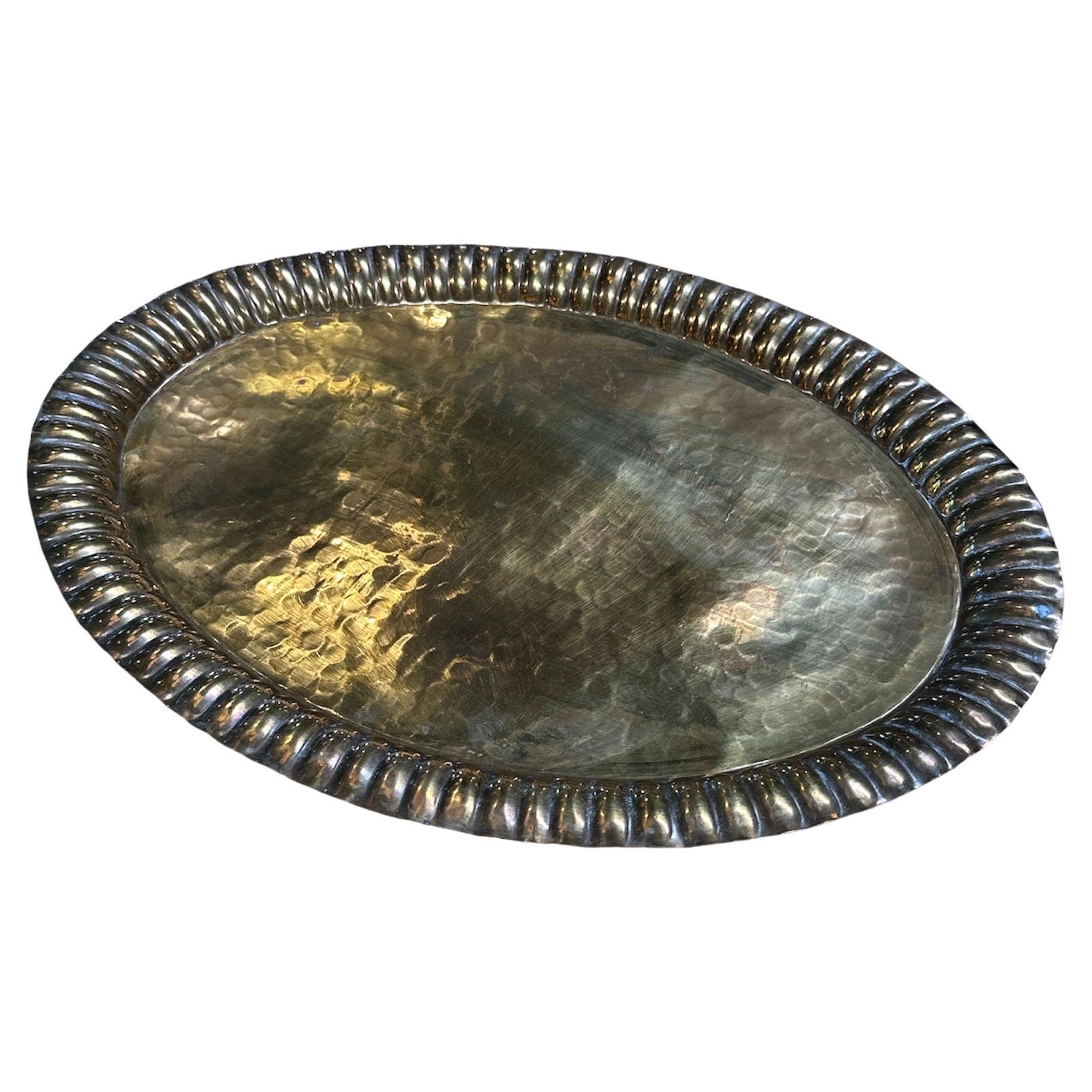 Vintage Italian Brass Decorative Oval Tray 1960 For Sale at 1stDibs