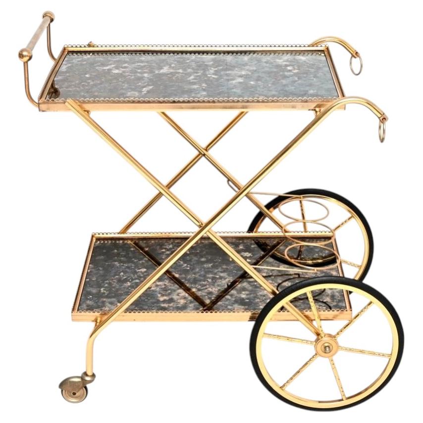 Vintage Italian Brass Drinks Trolley For Sale