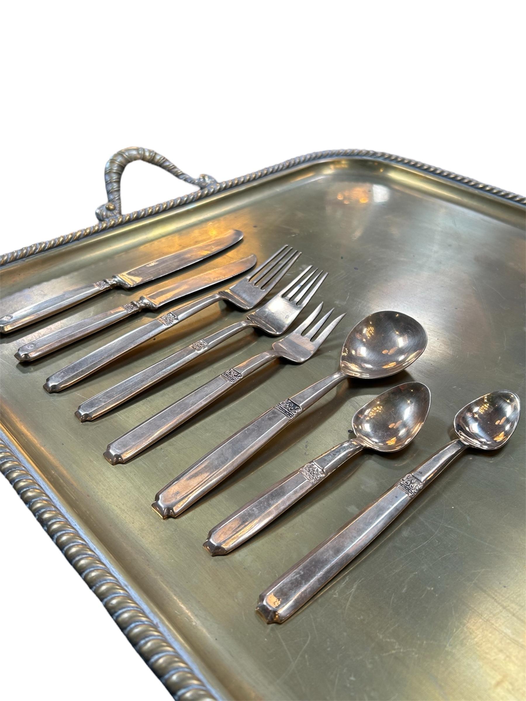 Edwardian Vintage Italian Brass Flatware Set and Tray For Sale