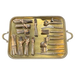 Vintage Italian Brass Flatware Set and Tray