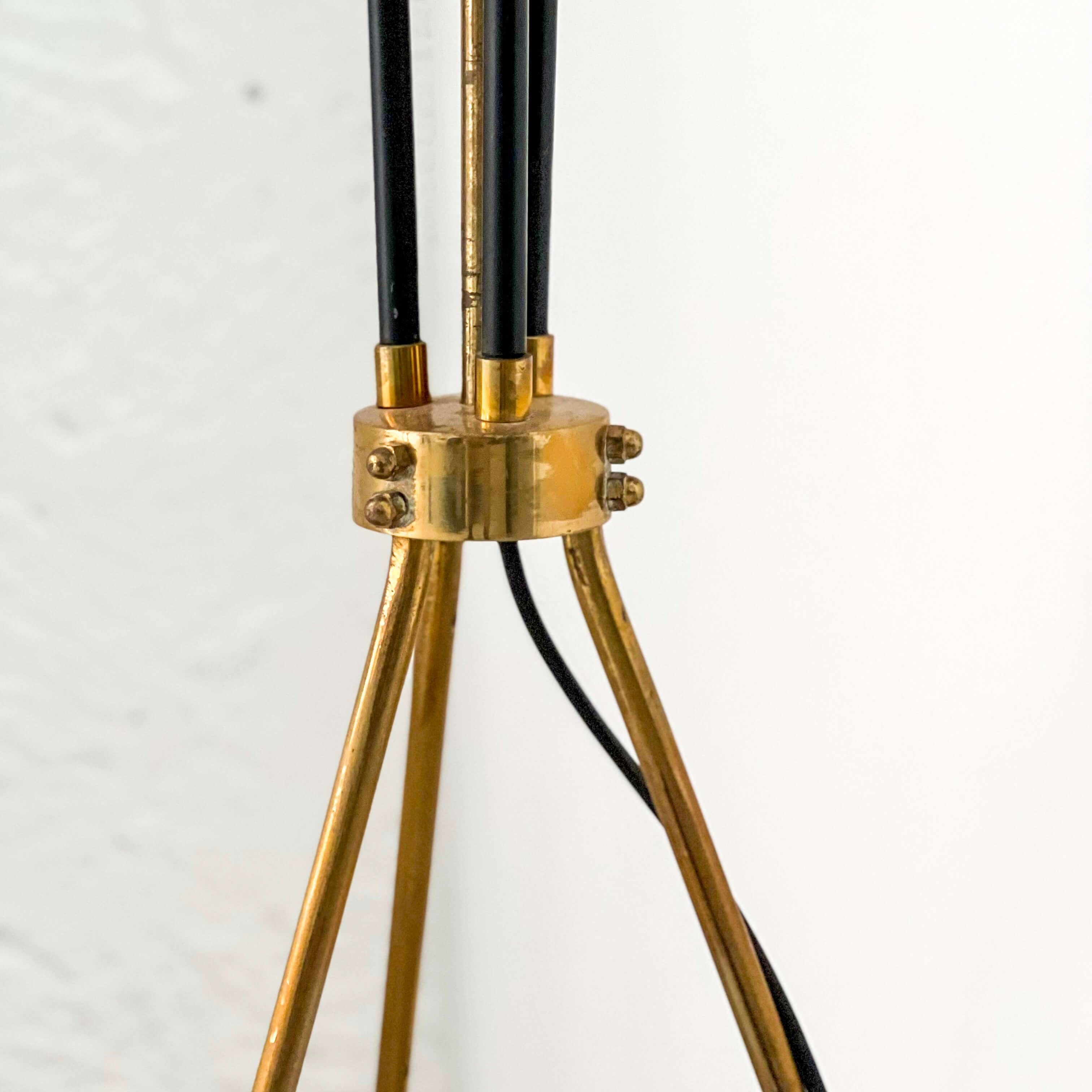 Mid-20th Century Vintage Italian Brass Floor Lamp in the style of Stilnovo, three legs, opaline For Sale