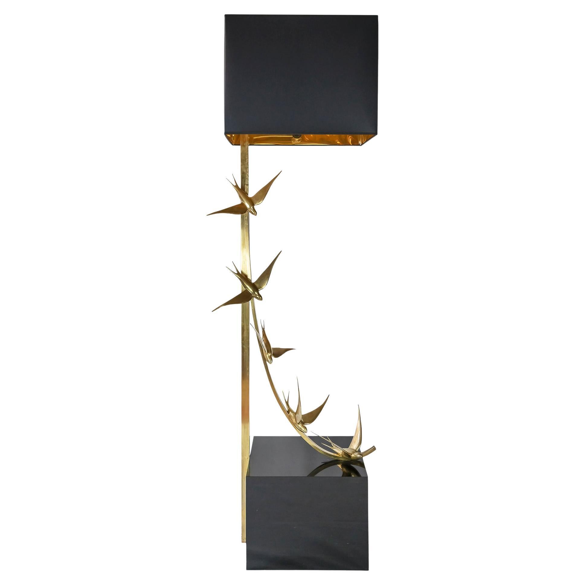 Italian Midcentury Design Brass and Glass Floor Lamp For Sale at 1stDibs