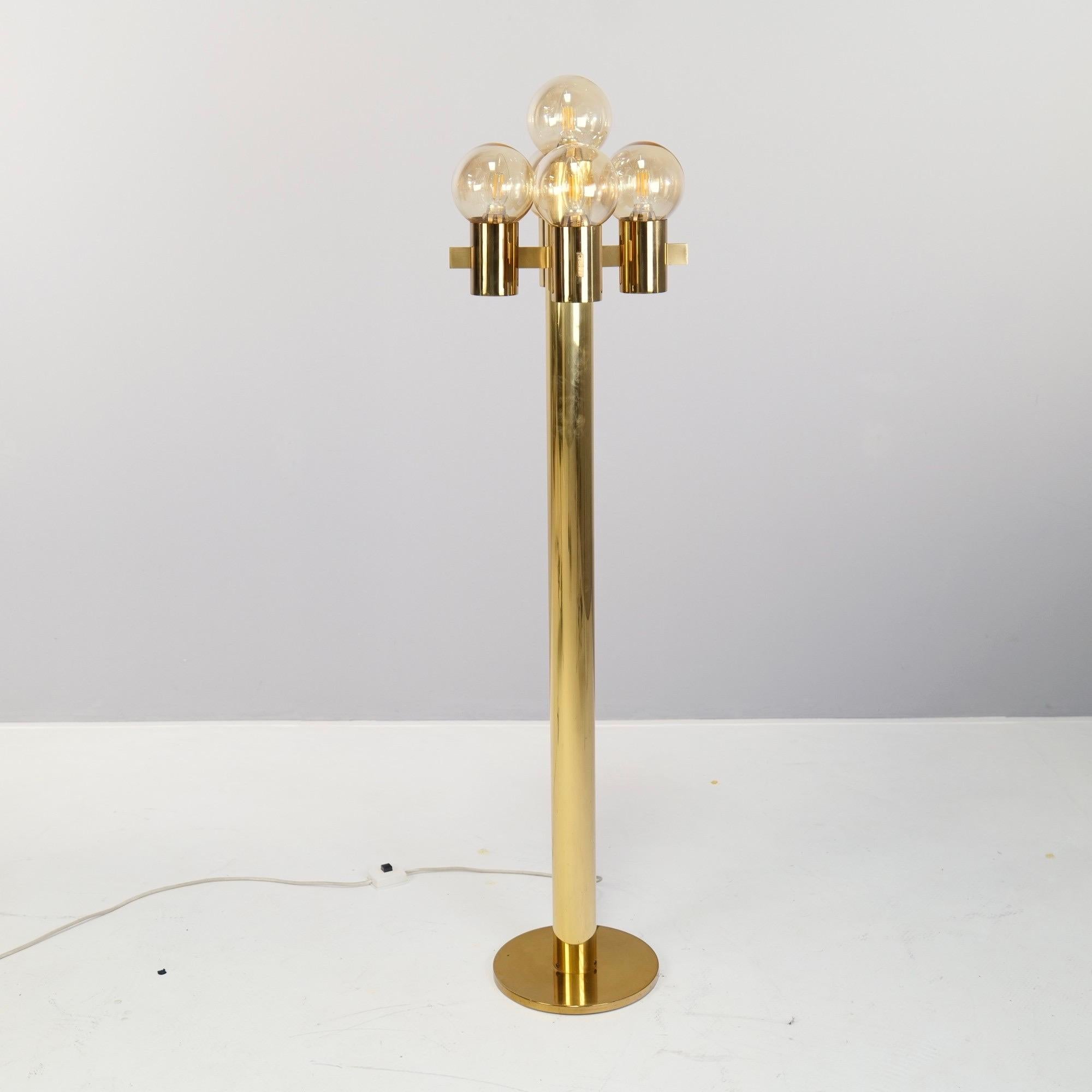 Late 20th Century Vintage Italian Brass Floor Lamp with Murano Glass by Gaetano Sciolari For Sale
