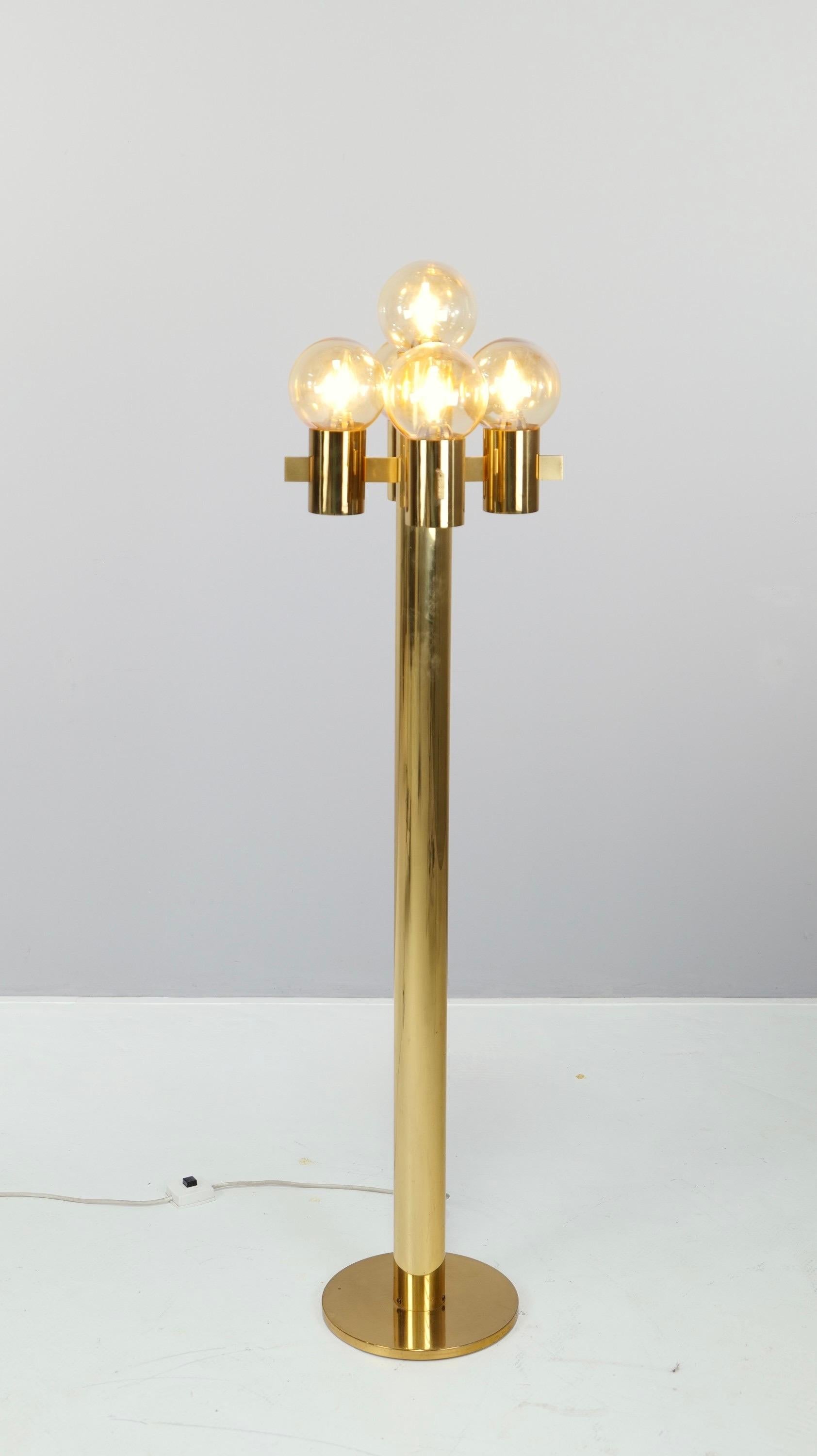 Vintage Italian Brass Floor Lamp with Murano Glass by Gaetano Sciolari For Sale 3