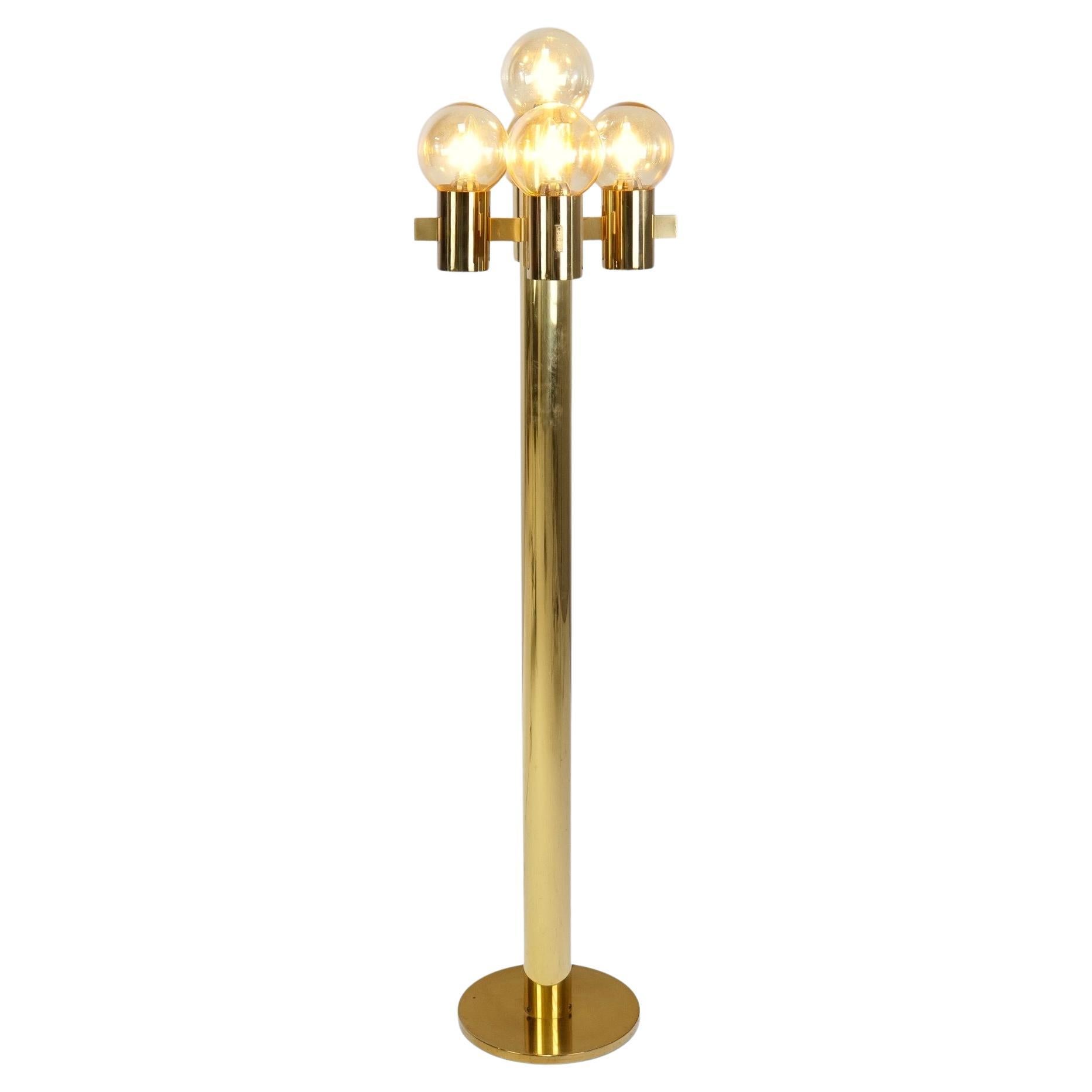 Vintage Italian Brass Floor Lamp with Murano Glass by Gaetano Sciolari For Sale