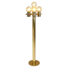 Vintage Italian Brass Floor Lamp with Murano Glass by Gaetano Sciolari