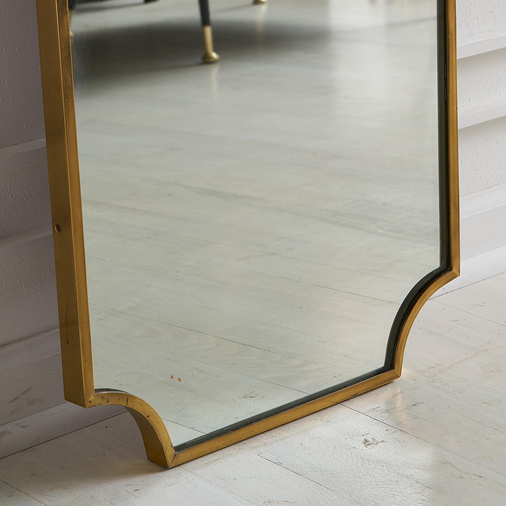 Modern Vintage Italian Brass Floor Standing Tall Mirror