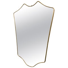 Vintage Italian Brass Frame Wall Mirror, circa 1950s