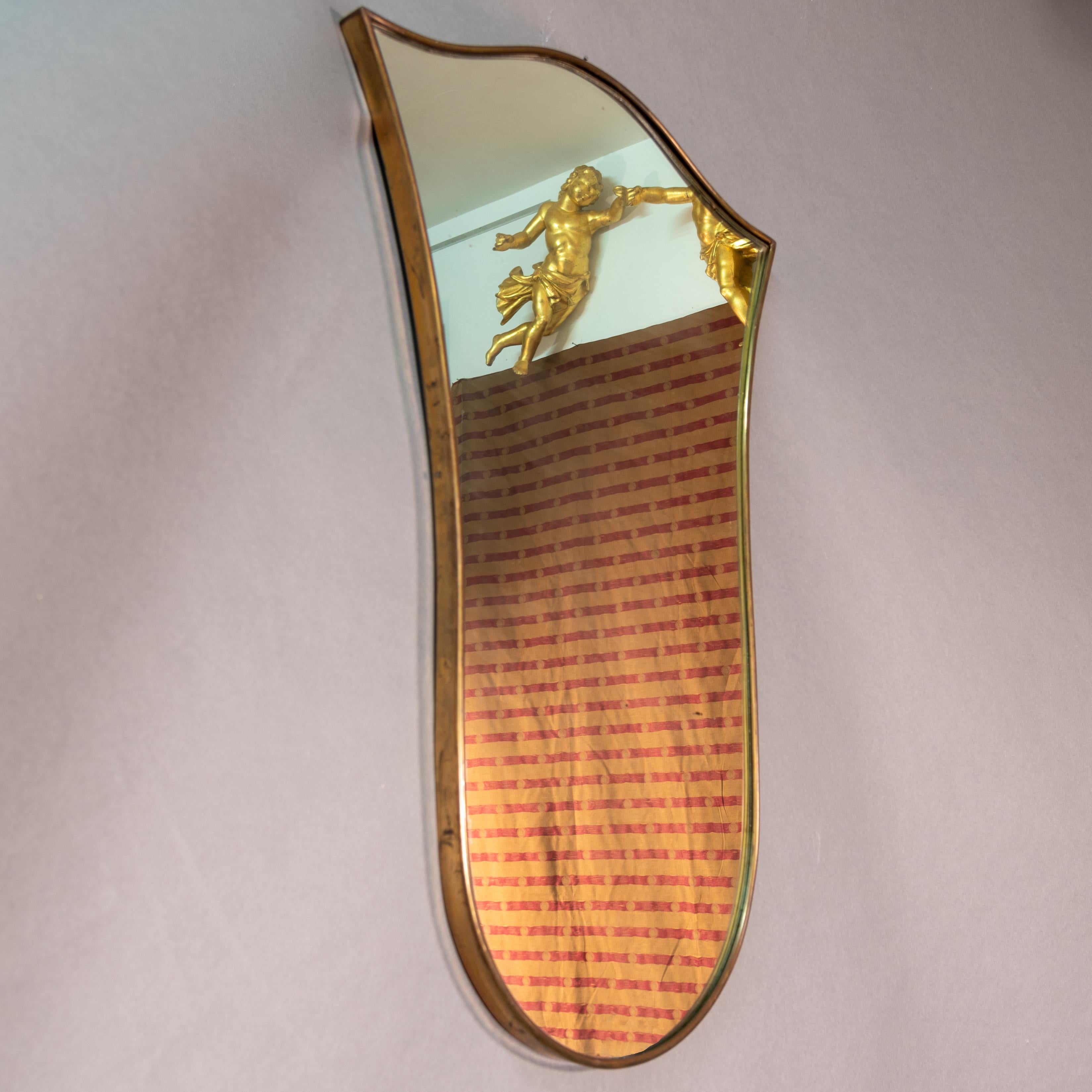 Gio Ponti Style Modern Italian Brass Framed Mirror 1
