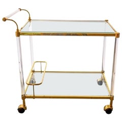 Vintage Italian Brass & Glass Two-Tier Bar Cart