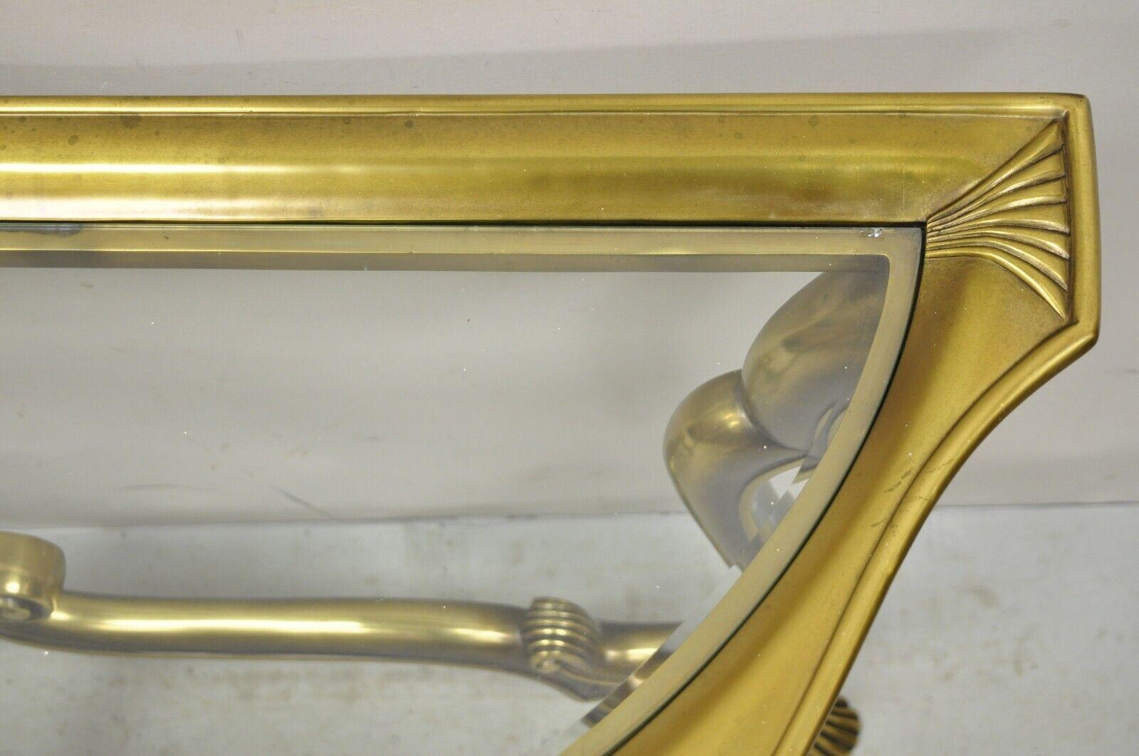 20th Century Vintage Italian Brass Hollywood Regency Glass Top Console Sofa Hall Table For Sale