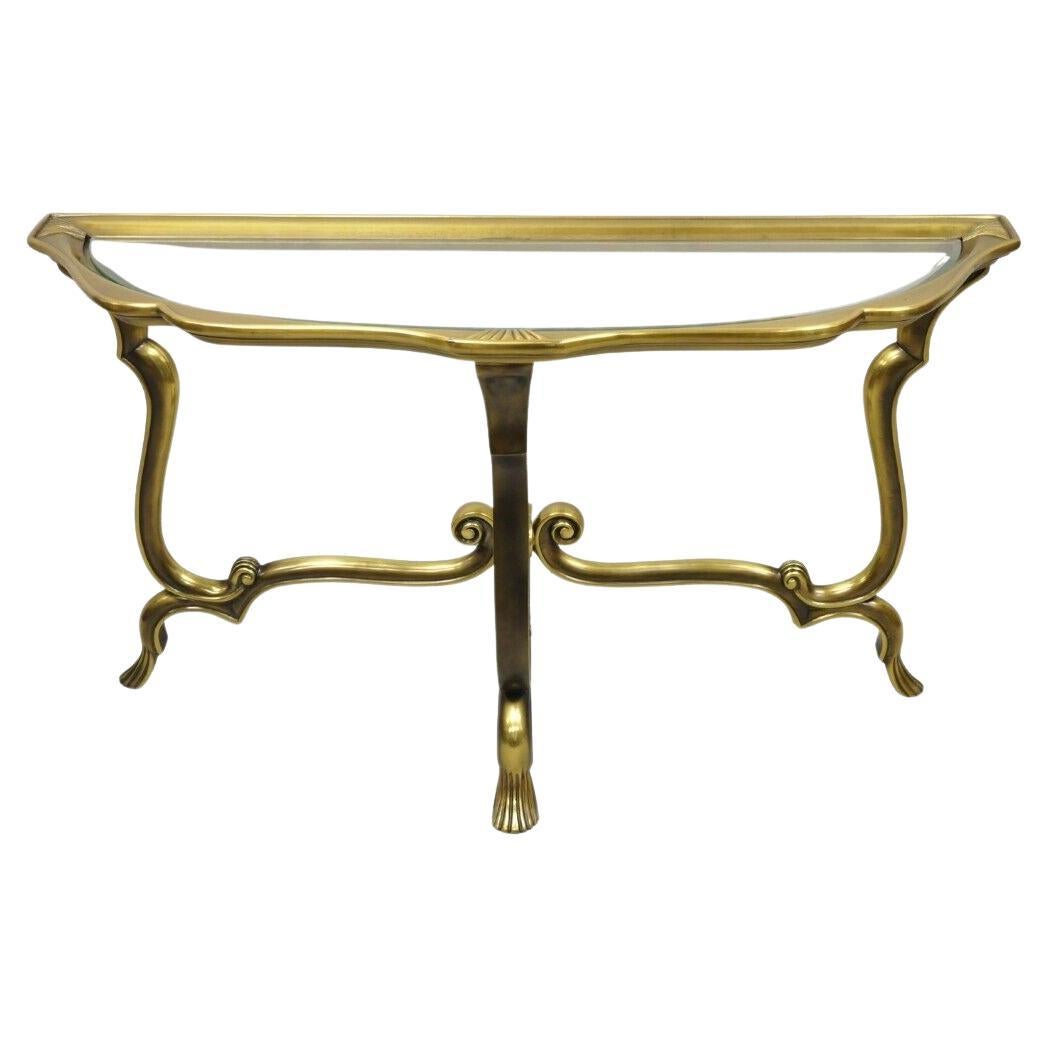 Vintage Italian Brass Hollywood Regency Glass Top Console Sofa Hall Table