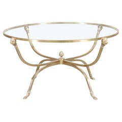 Vintage Italian Brass Lion Heads Coffee Table
