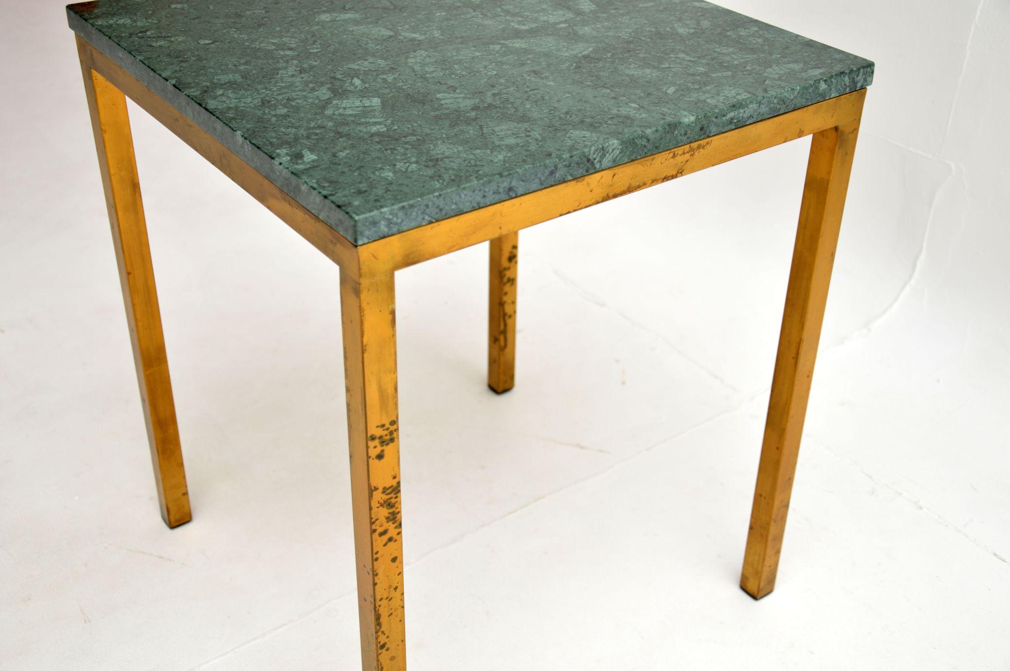Late 20th Century Vintage Italian Brass & Marble Side Table