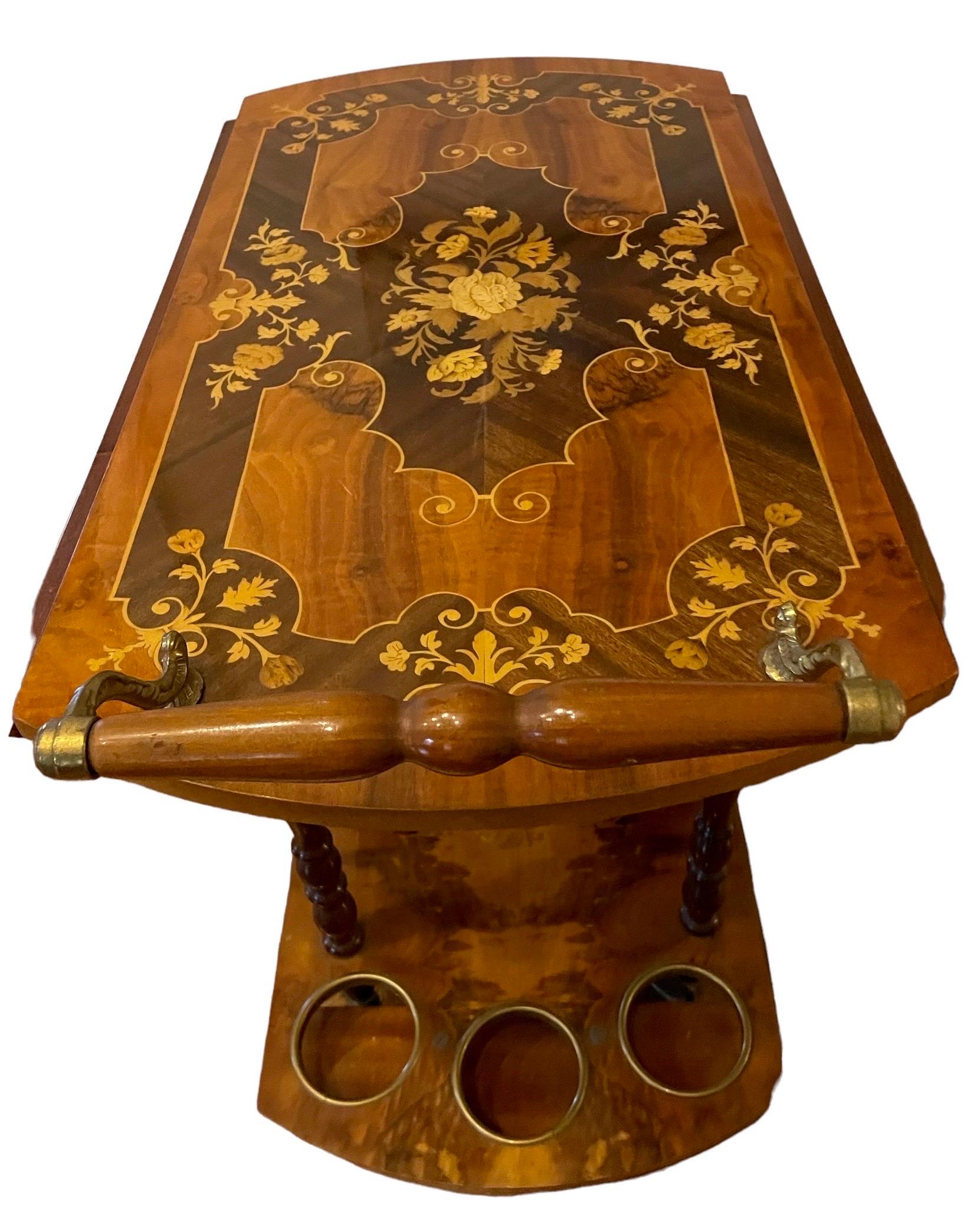 Vintage Italienisch Messing Intarsien Barwagen Hollywood Regency Dessertwagen (20. Jahrhundert) im Angebot
