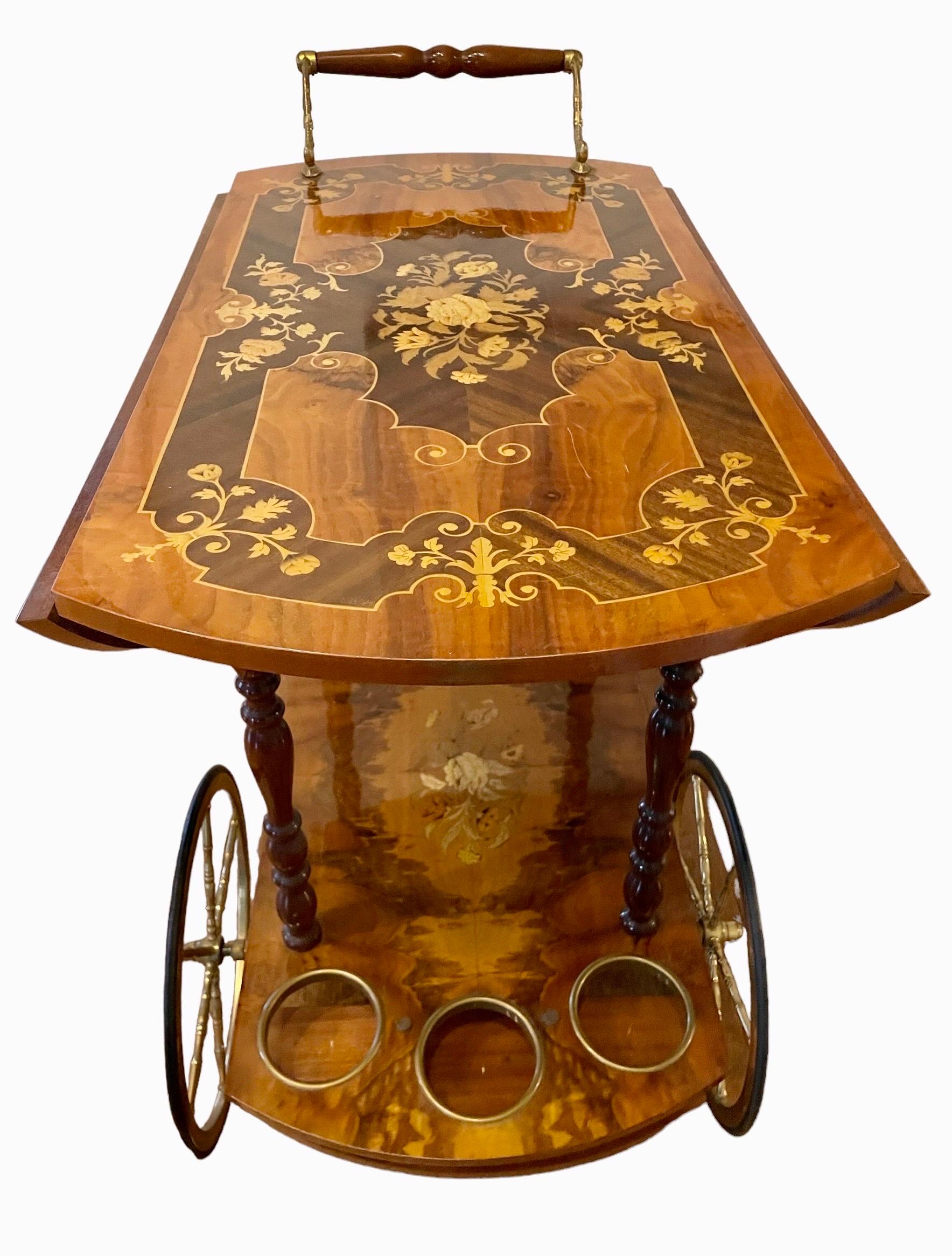 Vintage Italienisch Messing Intarsien Barwagen Hollywood Regency Dessertwagen im Angebot 2