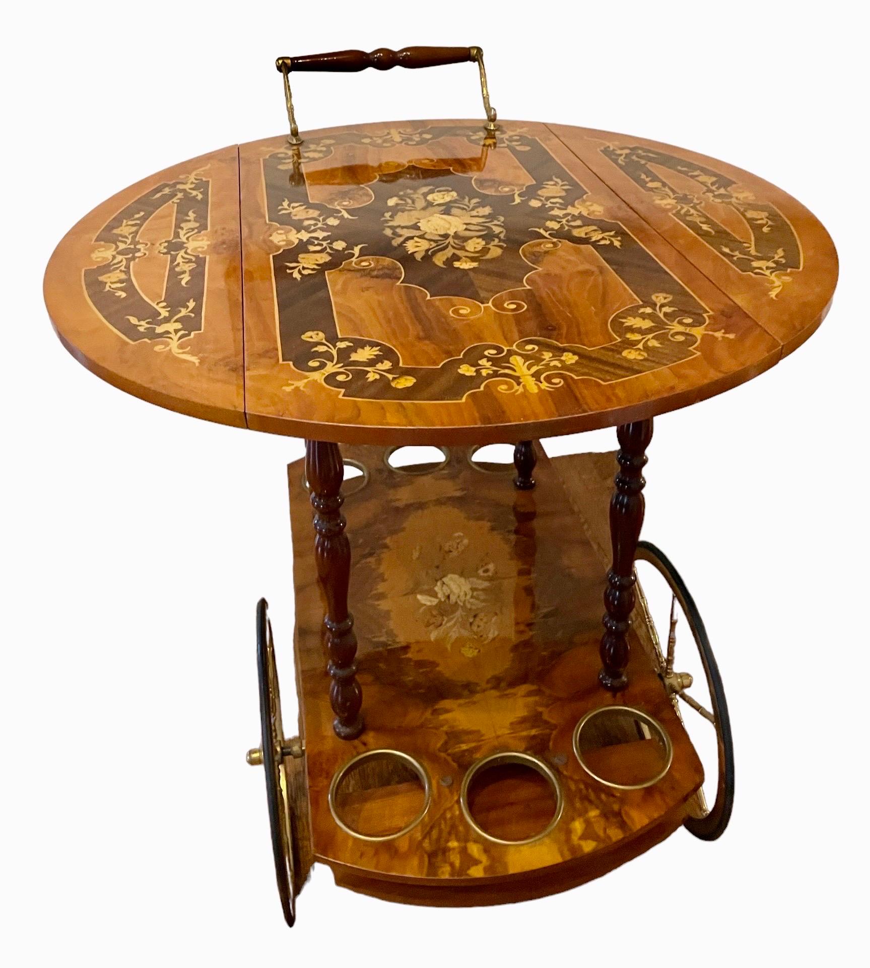 Vintage Italienisch Messing Intarsien Barwagen Hollywood Regency Dessertwagen im Angebot 3