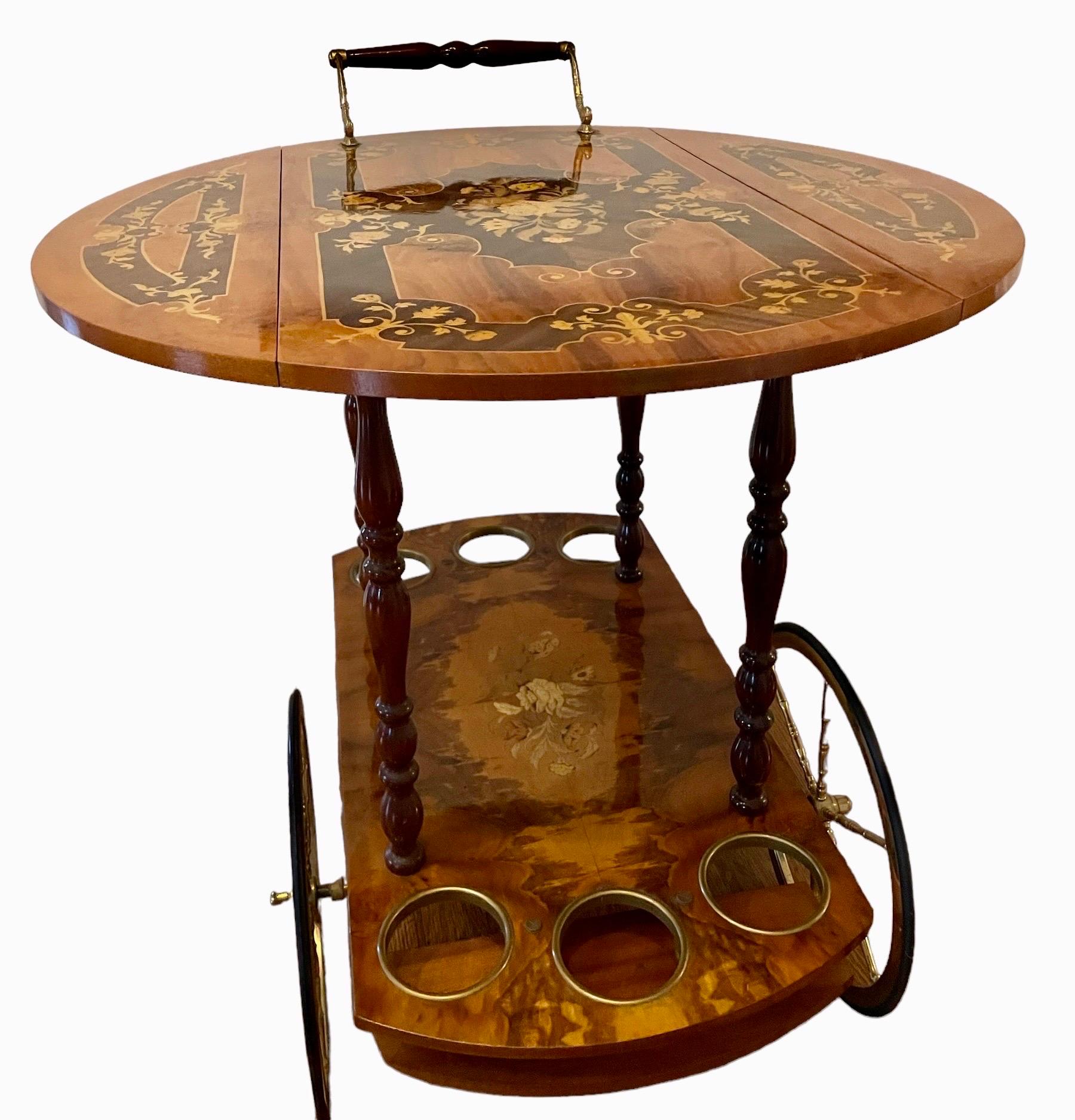 Vintage Italienisch Messing Intarsien Barwagen Hollywood Regency Dessertwagen im Angebot 4