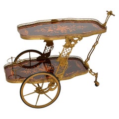 Vintage Italian Brass & Marquetry Drinks Trolley