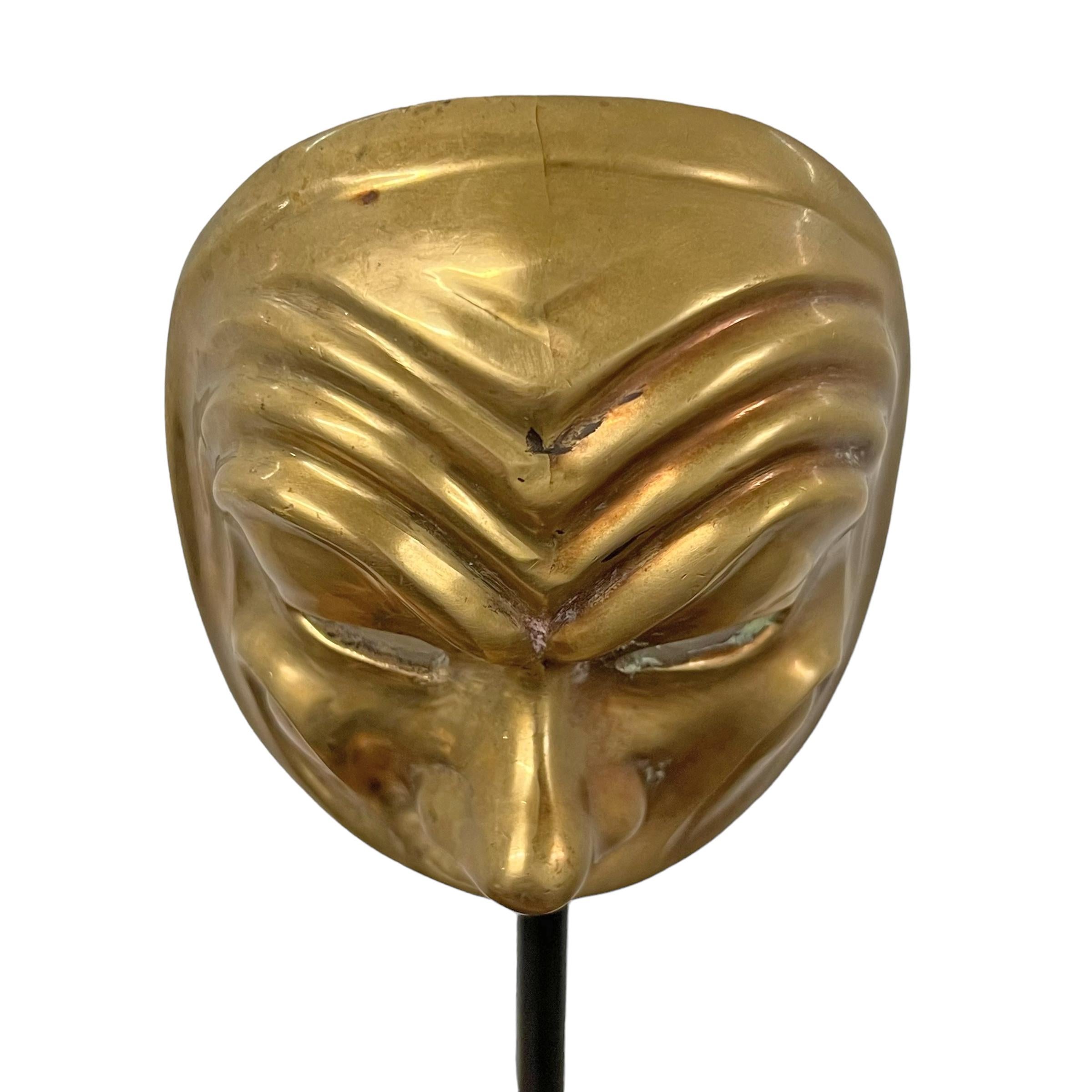 Vintage Italian Brass Miniature Opera Mask on Custom Stand For Sale 5