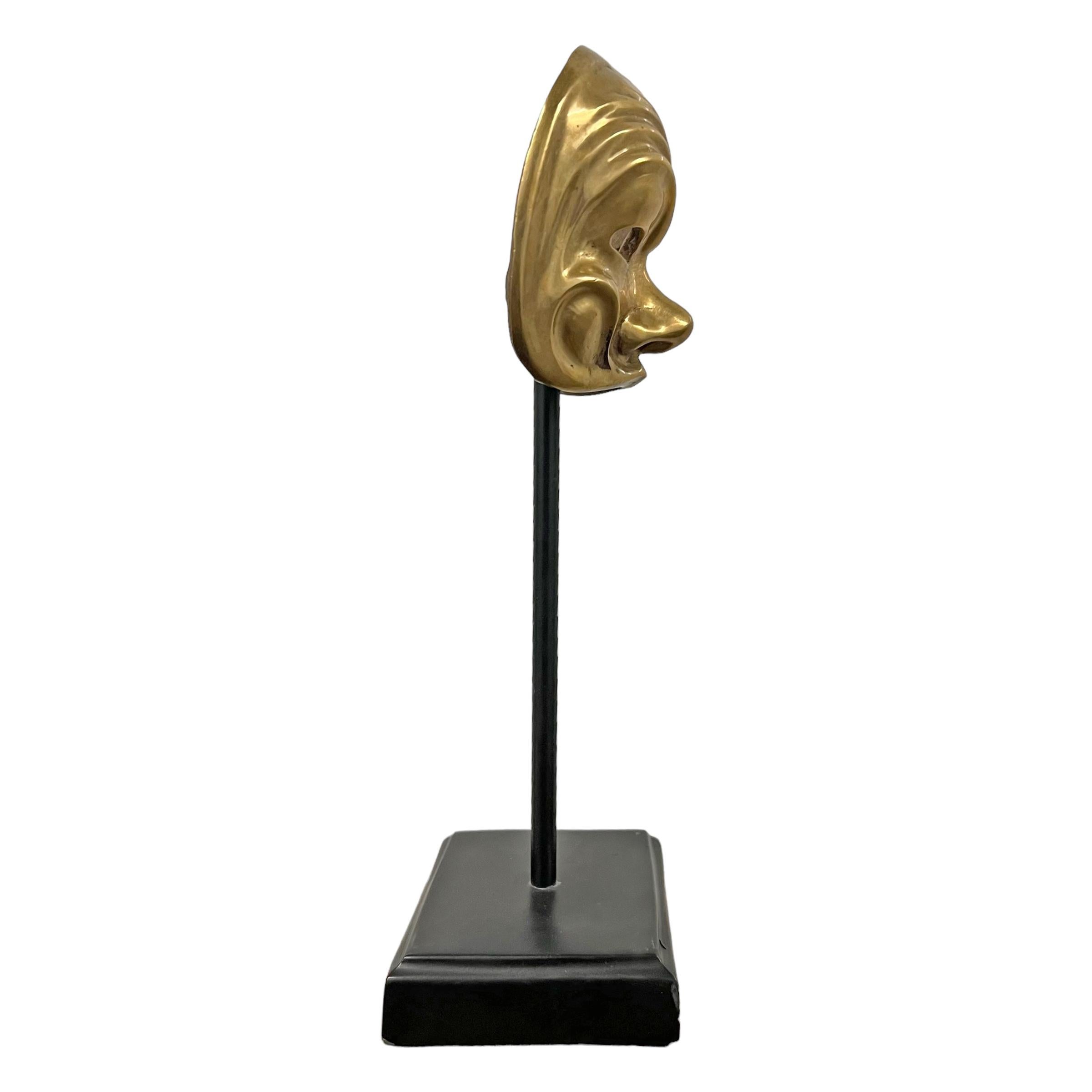 Vintage Italian Brass Miniature Opera Mask on Custom Stand In Good Condition For Sale In Chicago, IL