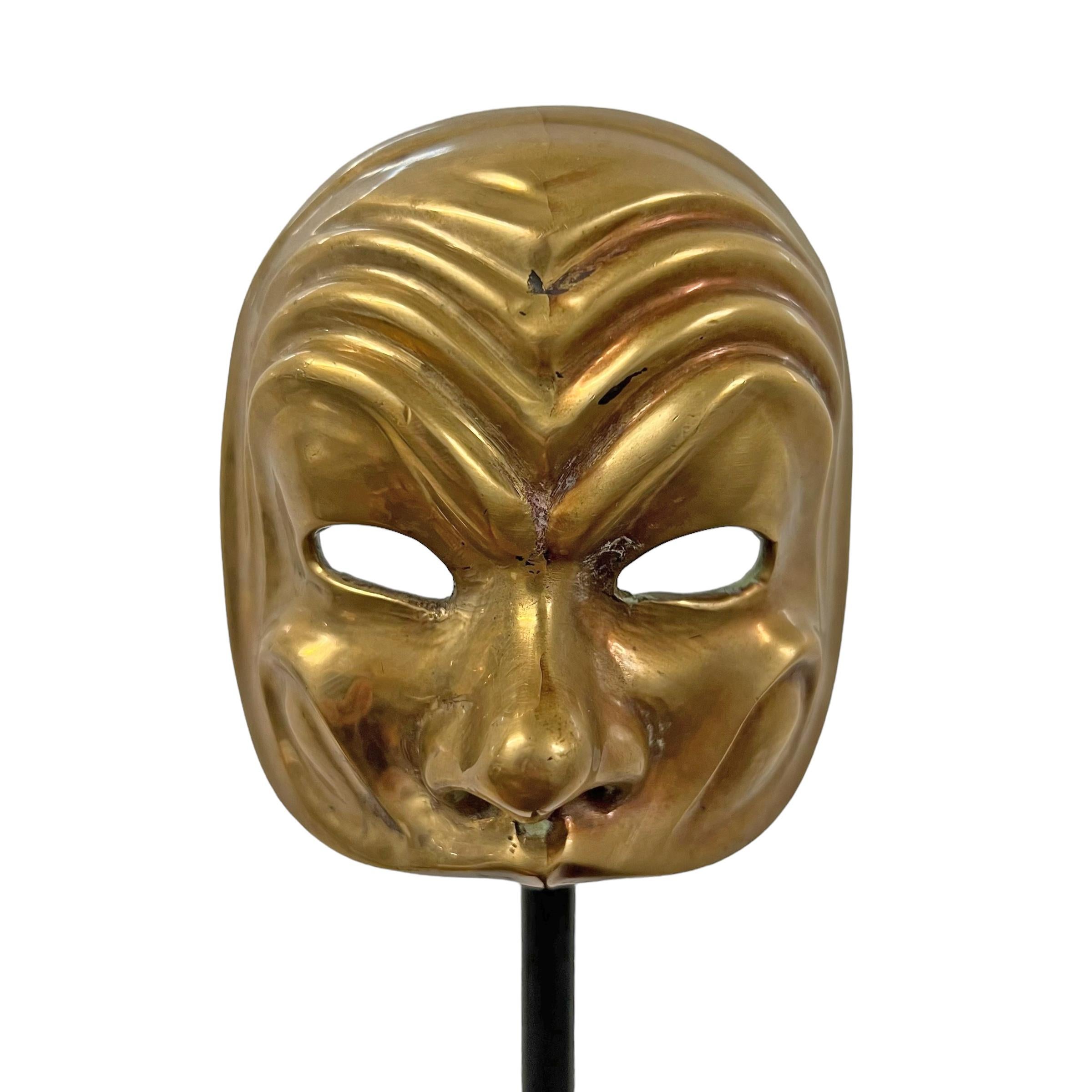 Vintage Italian Brass Miniature Opera Mask on Custom Stand For Sale 1