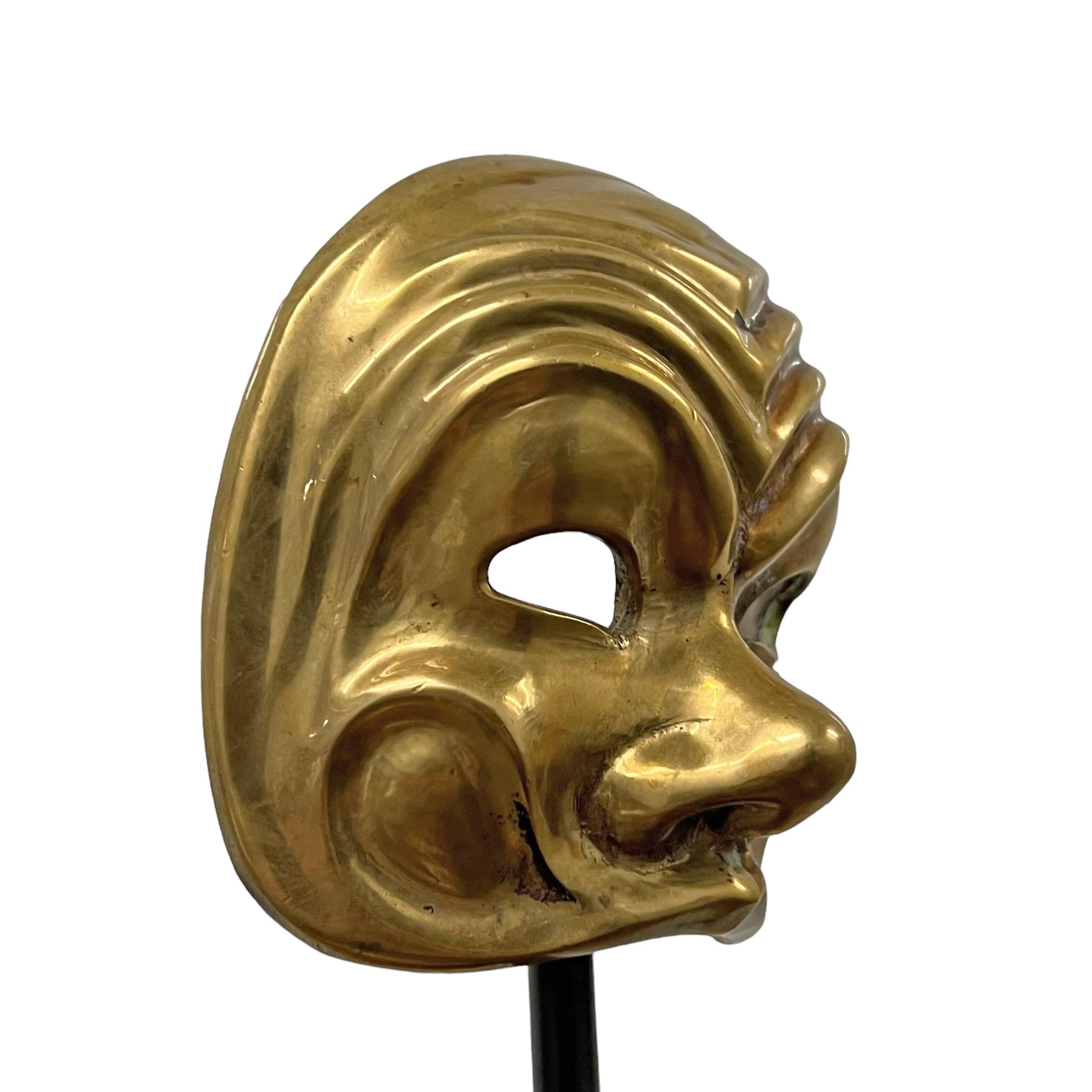 Vintage Italian Brass Miniature Opera Mask on Custom Stand For Sale 2
