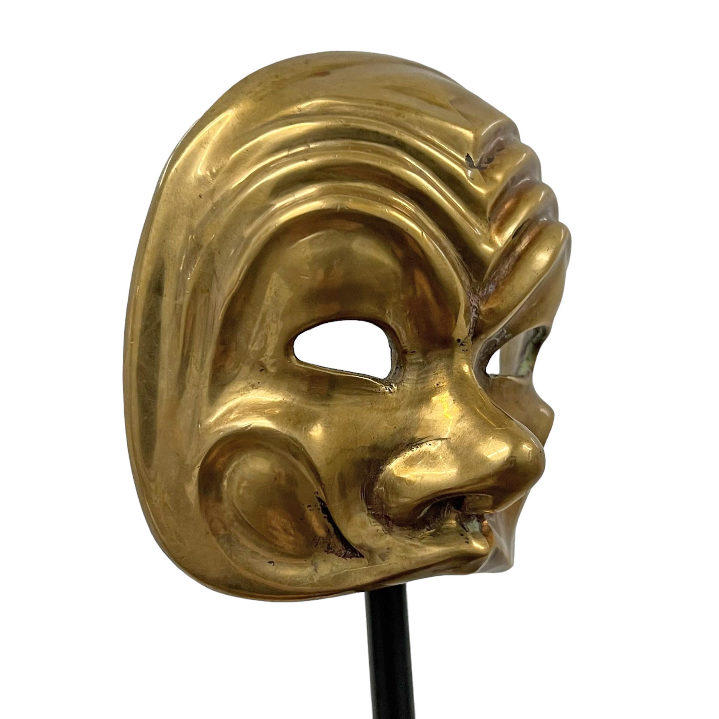 Vintage Italian Brass Miniature Opera Mask on Custom Stand For Sale 3