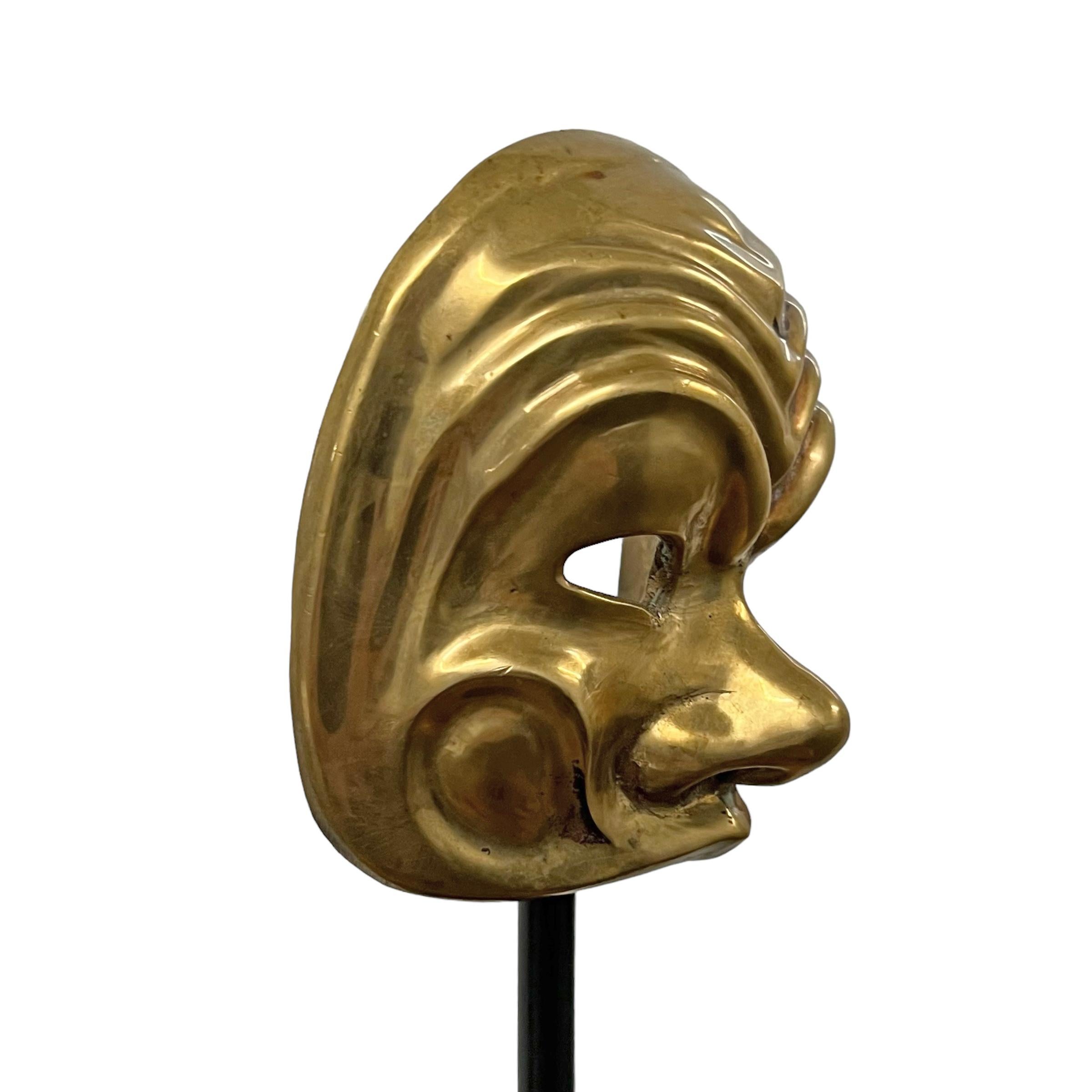 Vintage Italian Brass Miniature Opera Mask on Custom Stand For Sale 4