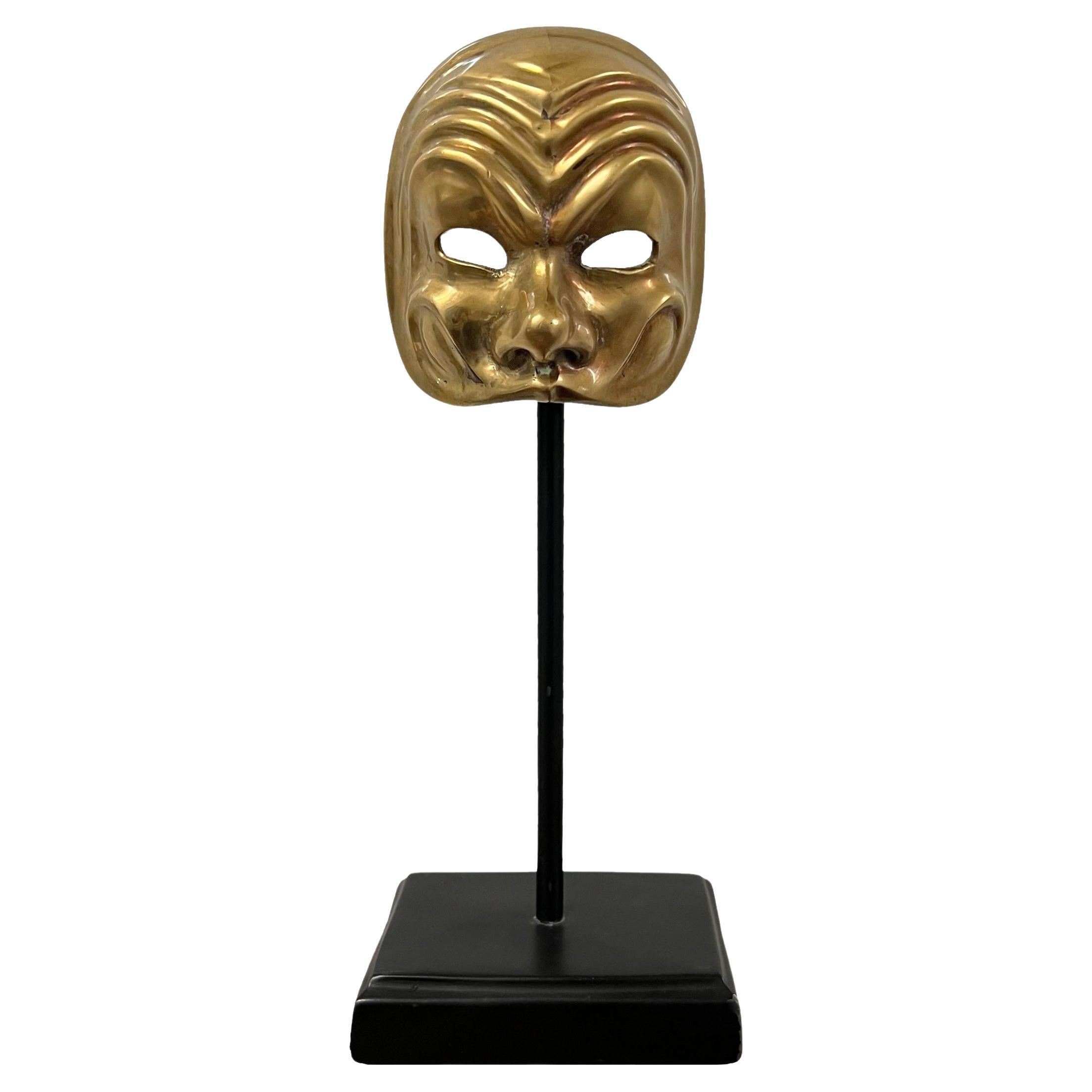 Vintage Italian Brass Miniature Opera Mask on Custom Stand For Sale