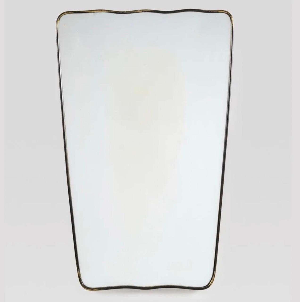 Vintage Italian Brass Mirror by Gio Ponti, Italy, 1950s Organic Wall Mirror Rare In Good Condition In Los Angeles, CA