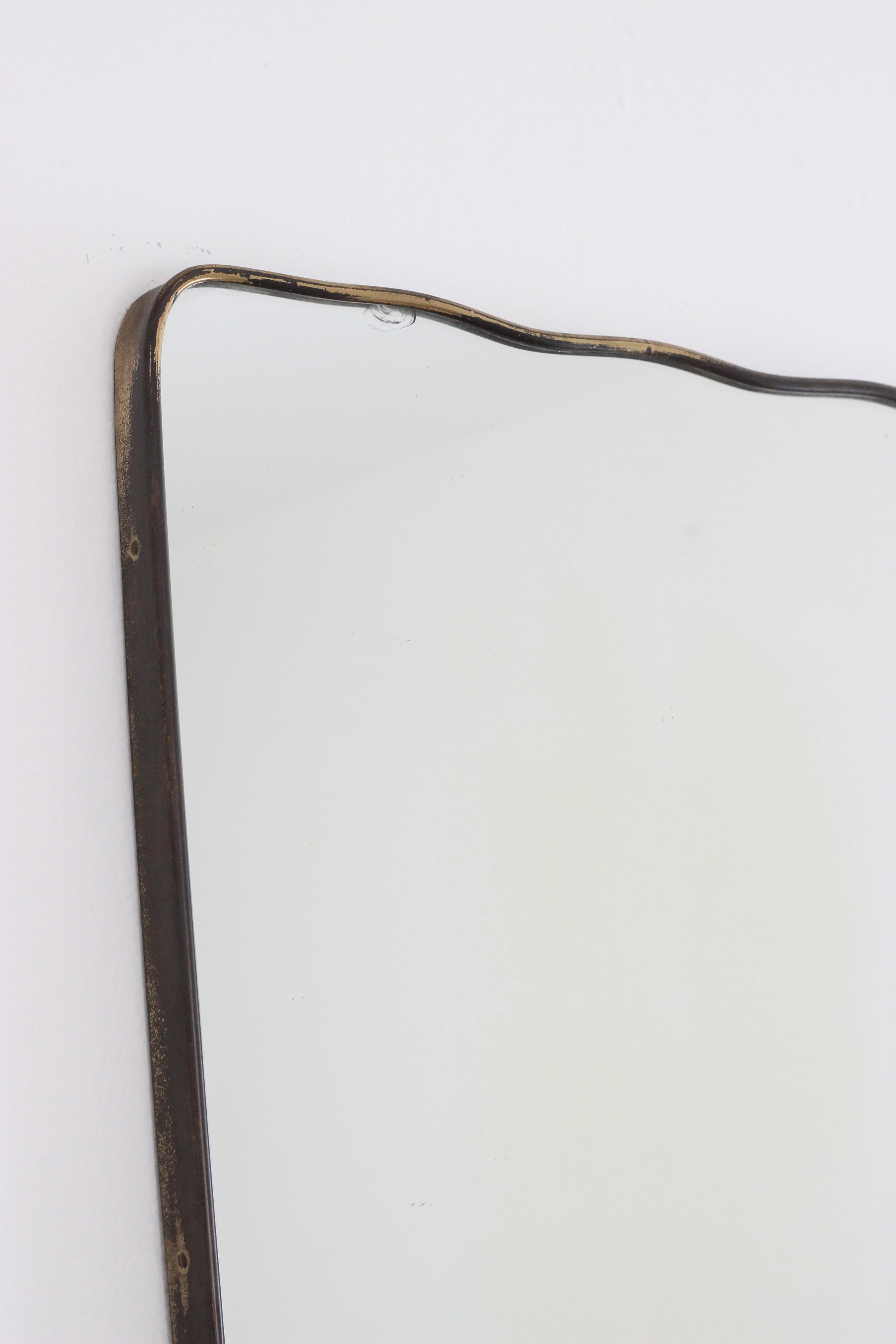 Vintage Italian Brass Mirror by Gio Ponti, Italy, 1950s Organic Wall Mirror Rare 1