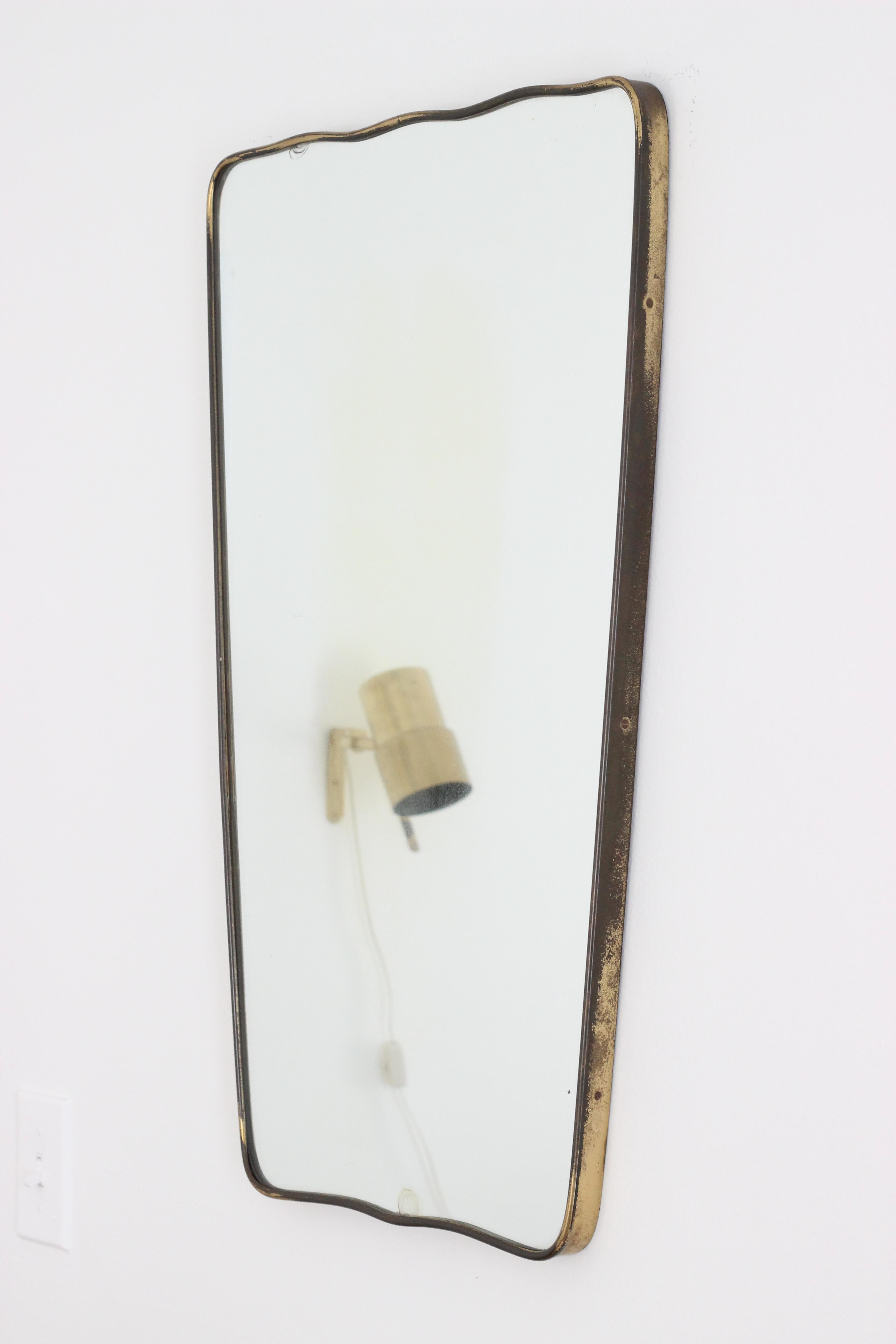 Vintage Italian Brass Mirror by Gio Ponti, Italy, 1950s Organic Wall Mirror Rare 3