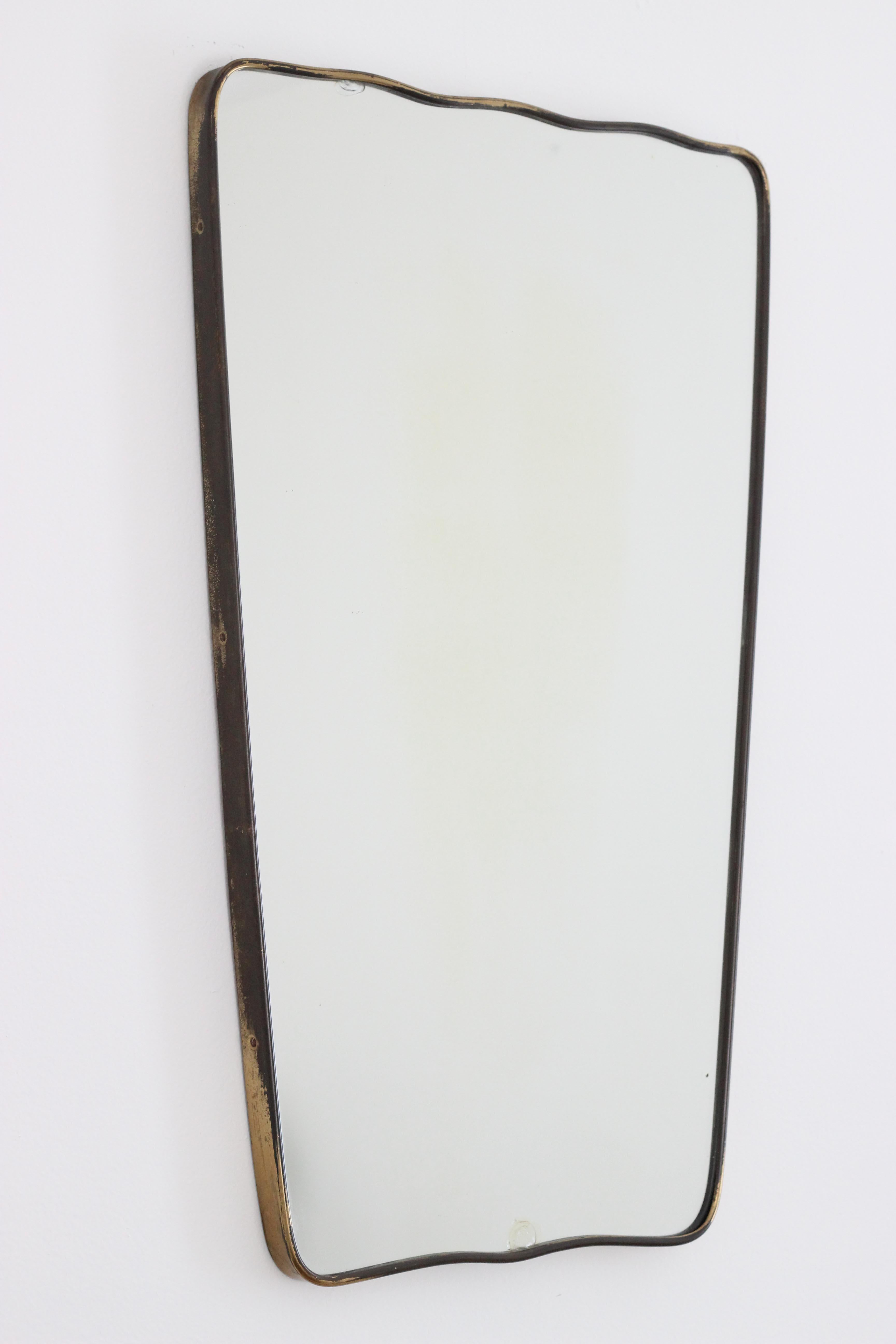 Mid-Century Modern Vintage Italian Brass Mirror by Gio Ponti, Italy, 1950s Organic Wall Mirror Rare