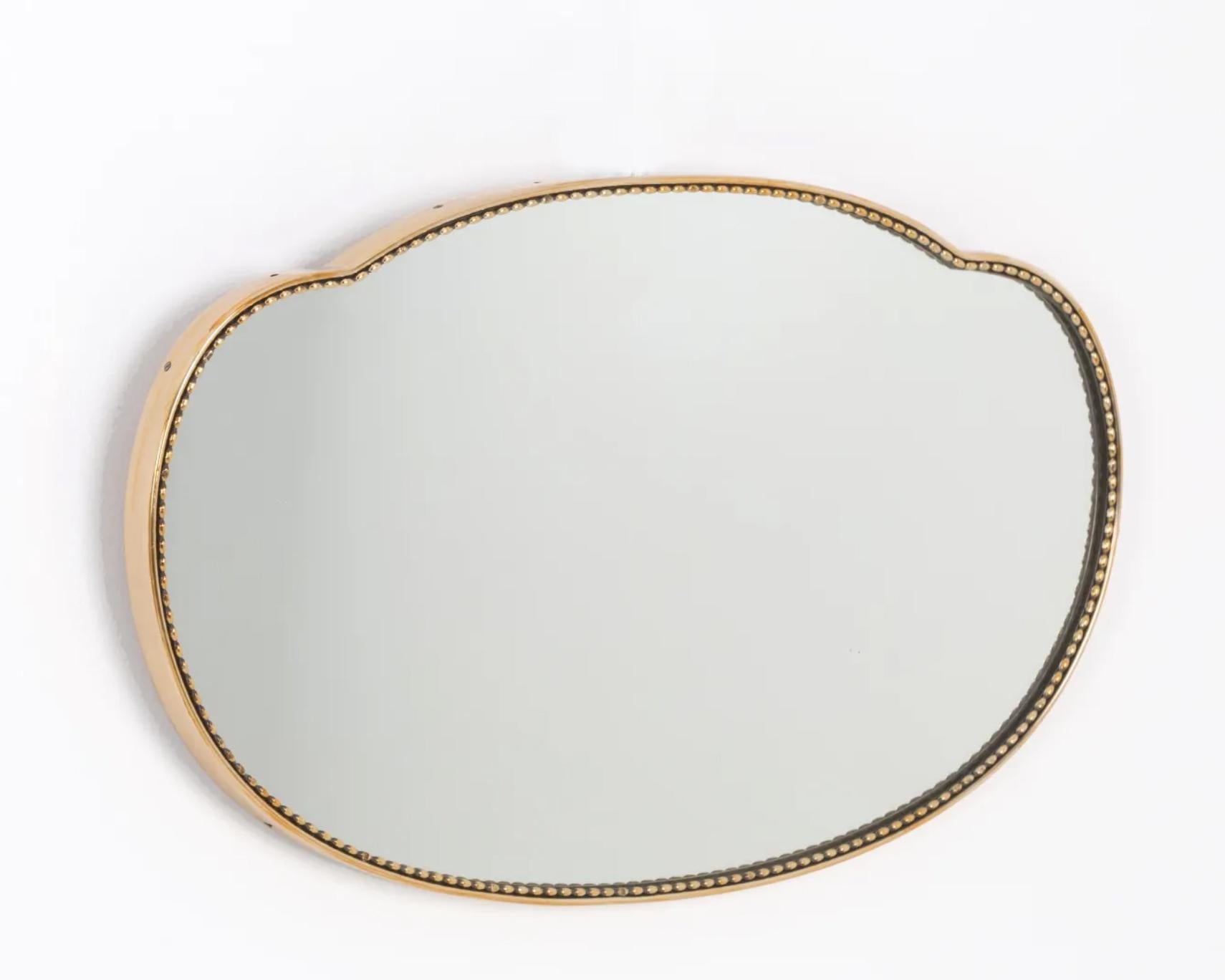 20th Century Vintage Italian Brass Mirror, Italy, 1950's Organic Wall Mirror For Sale