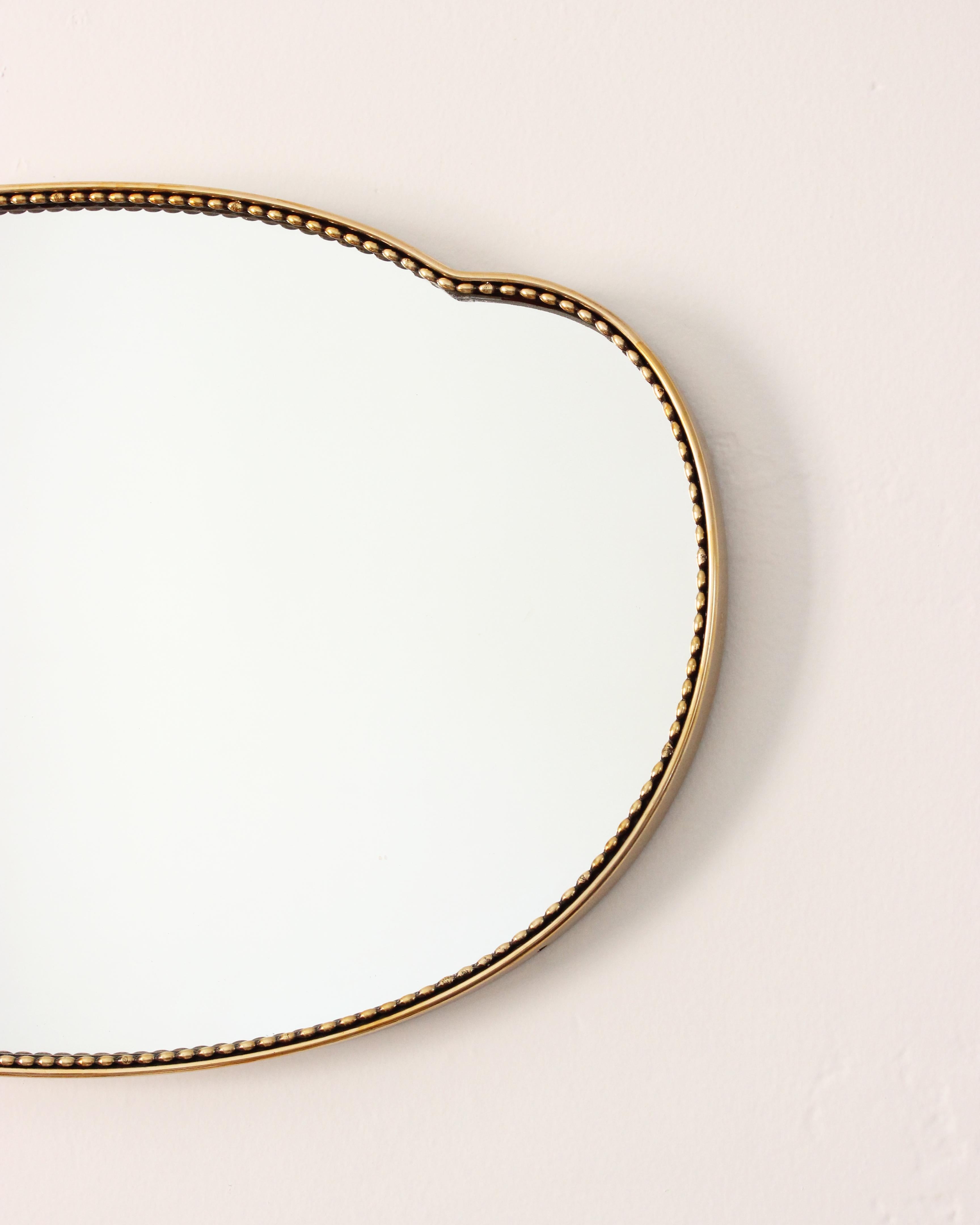 Vintage Italian Brass Mirror, Italy, 1950's Organic Wall Mirror In Good Condition For Sale In Los Angeles, CA