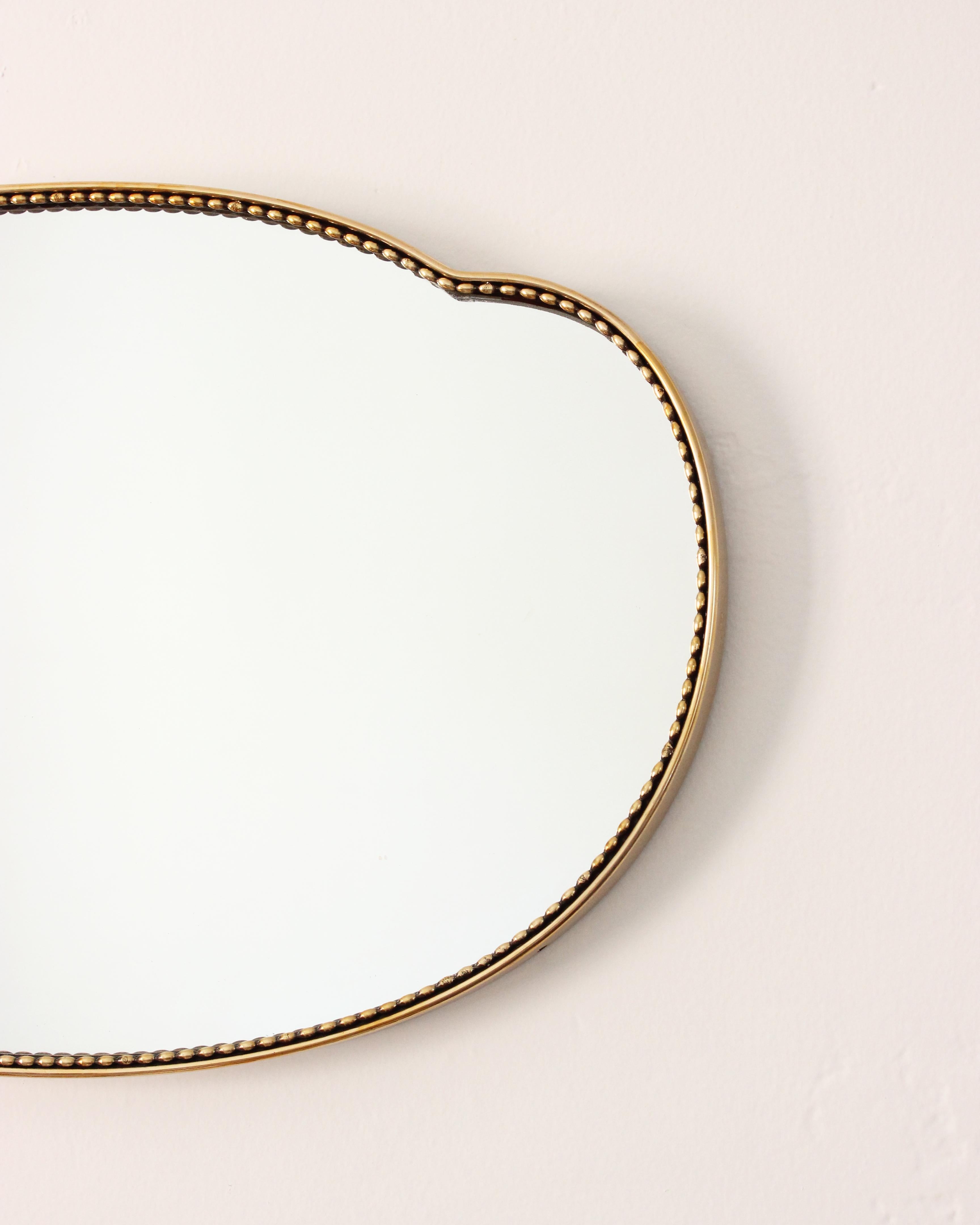 Vintage Italian Brass Mirror, Italy, 1950's Organic Wall Mirror In Good Condition In Los Angeles, CA