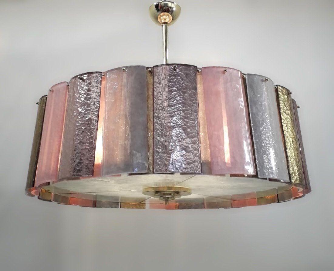 Vintage Italian Brass & Murano Glass Chandelier In Good Condition For Sale In Los Angeles, CA