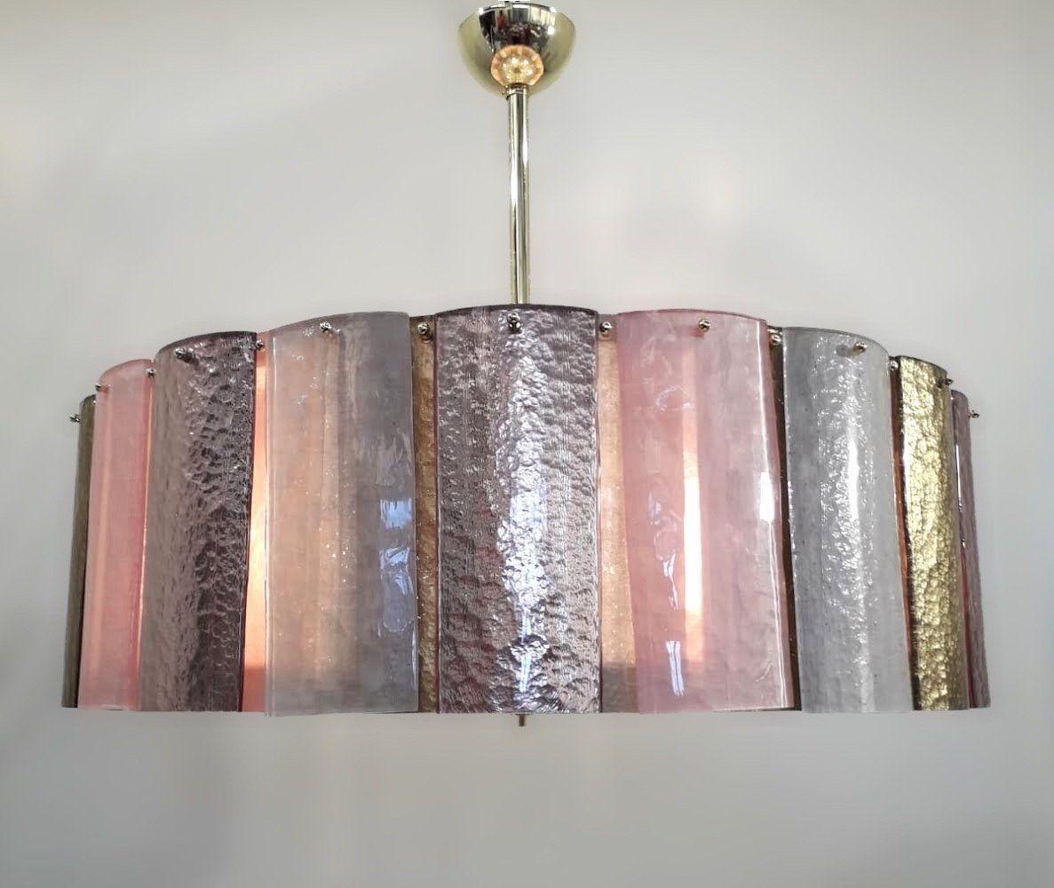 Late 20th Century Vintage Italian Brass & Murano Glass Chandelier For Sale